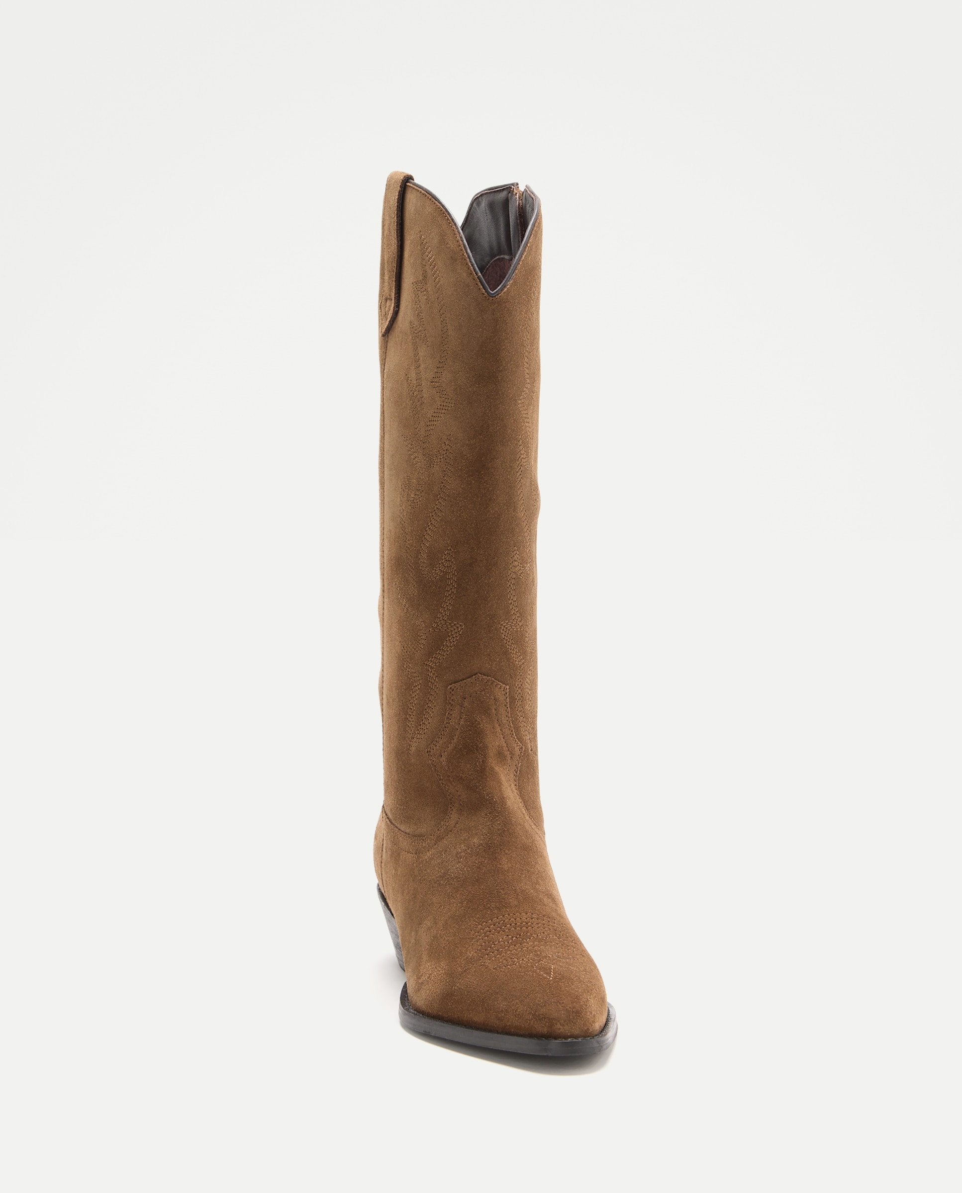 Botas de Cowboy em Pele Tipo Camurça de Cano Alto Castanho-4
