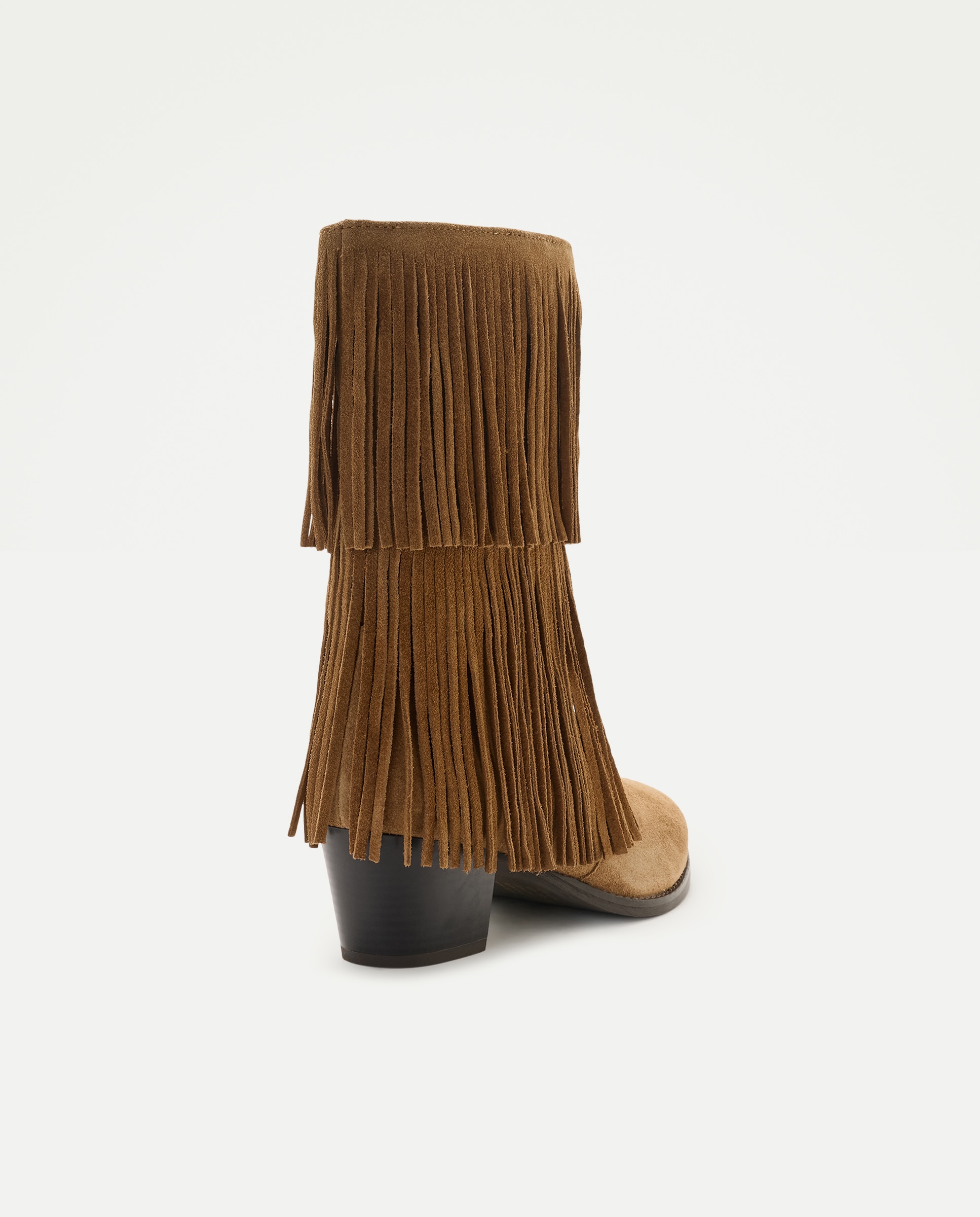 Botins com Franjas em Croute com Tacão Baixo Castanho-3
