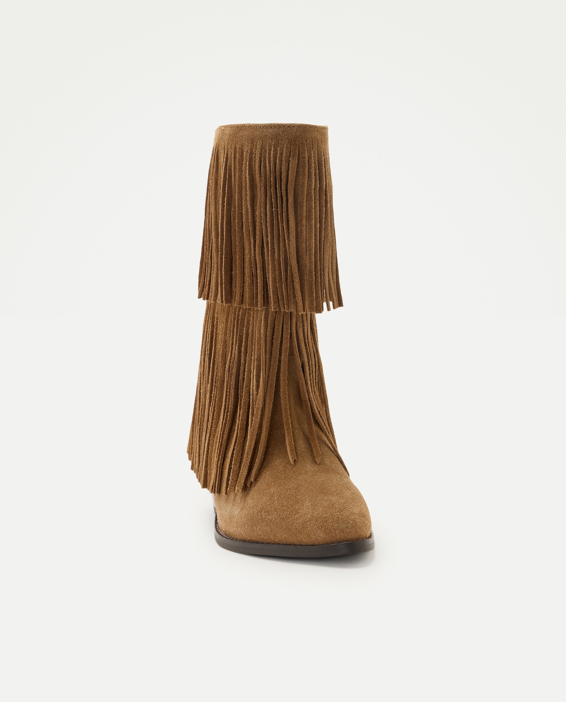 Botins com Franjas em Croute com Tacão Baixo Castanho-4