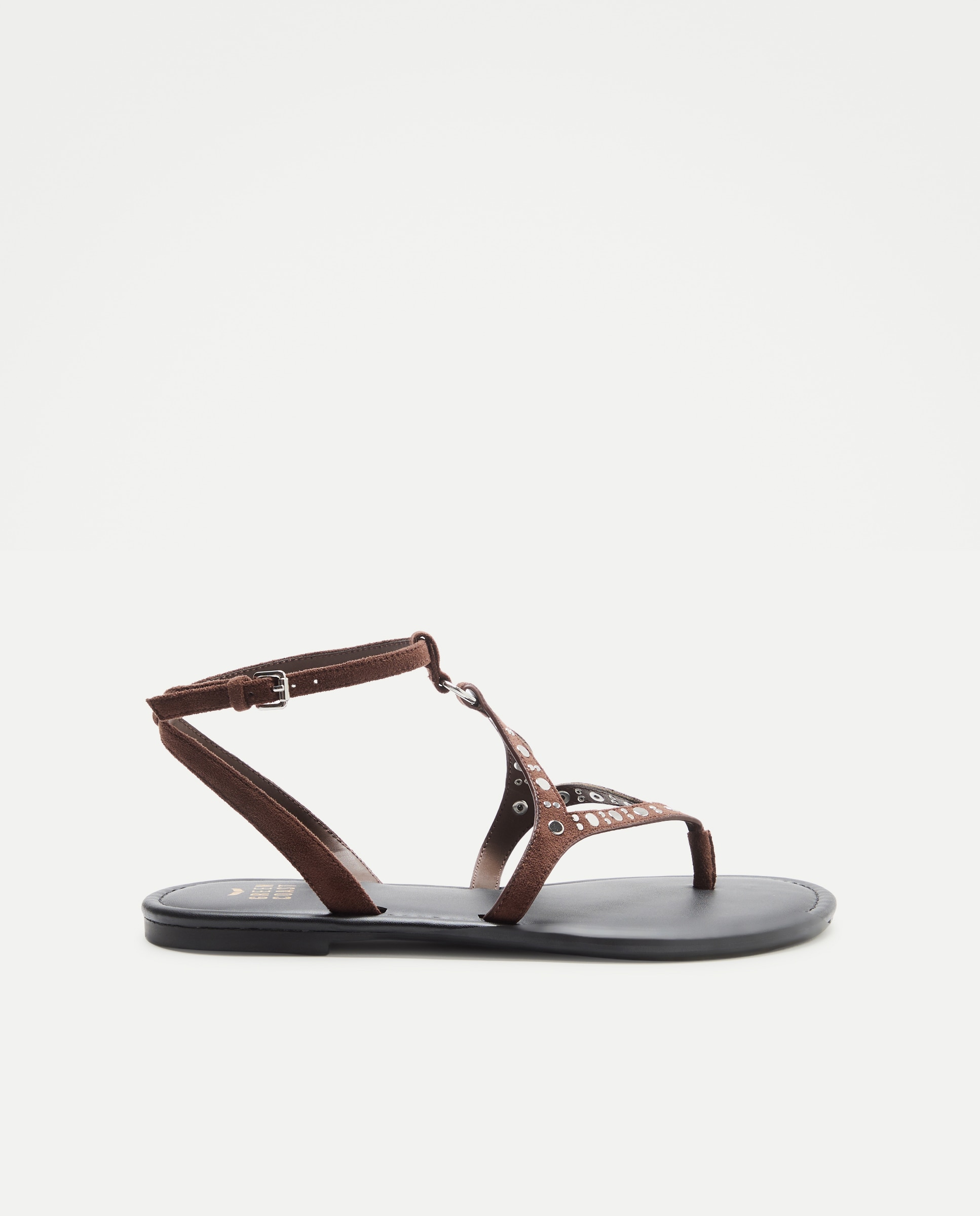 Sandálias Rasas com Losango de Tachas Castanho-1