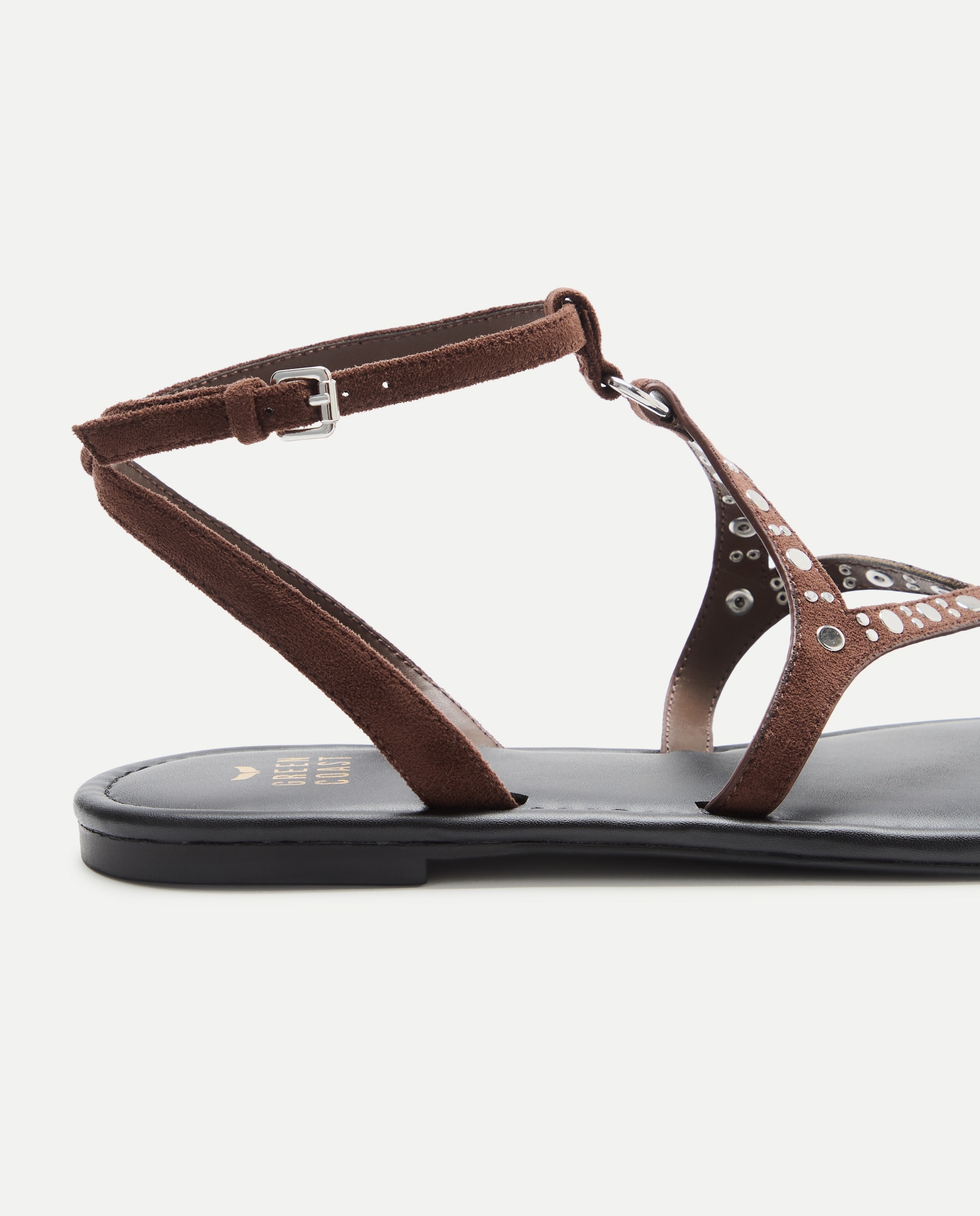 Sandálias Rasas com Losango de Tachas Castanho-5