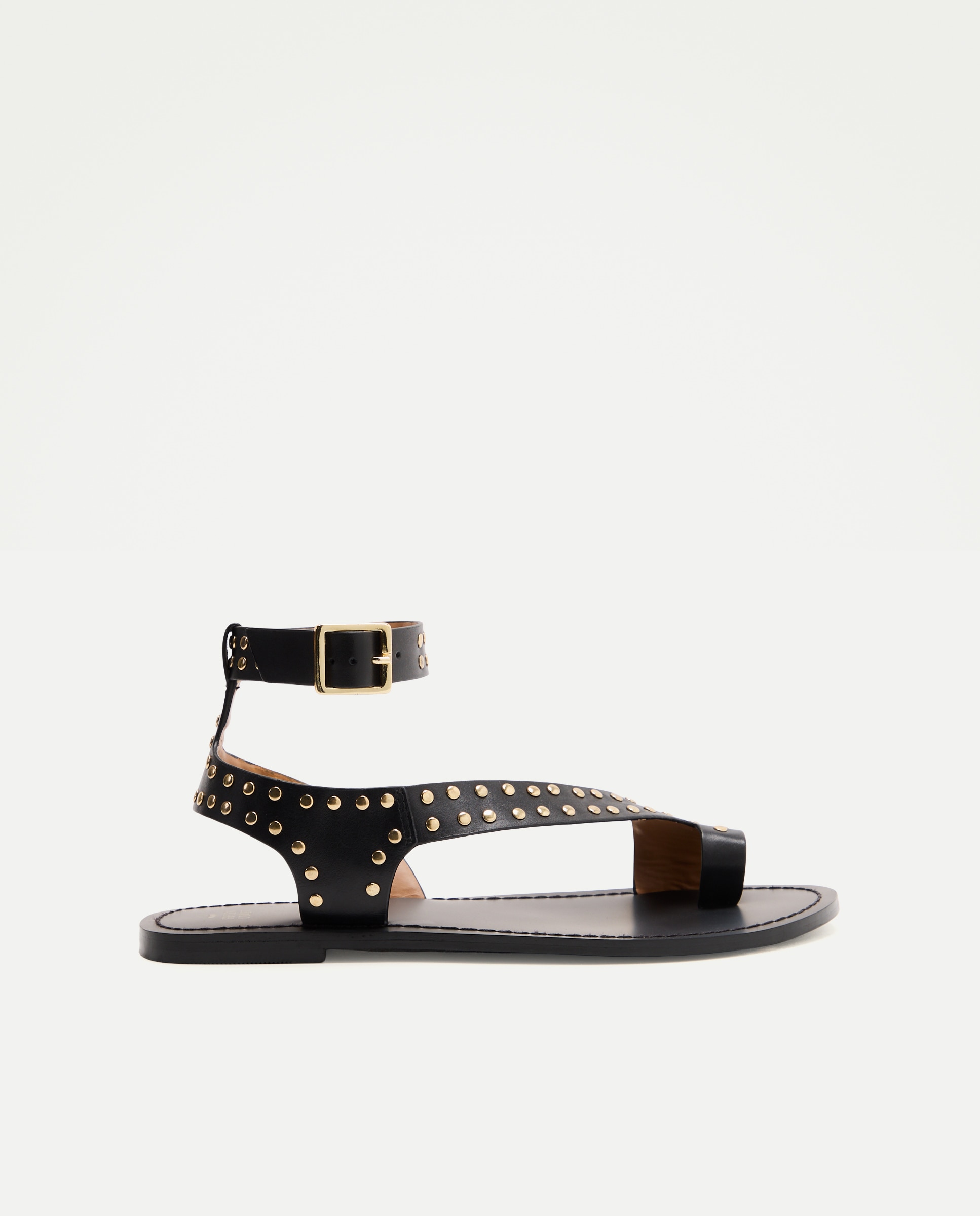 Sandálias Rasas em Pele com Tachas Preto-1