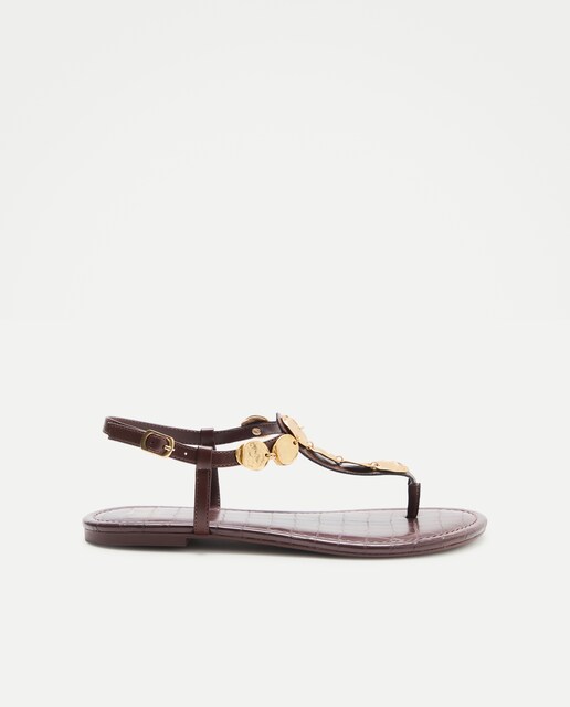 Sandalias planas mujer piezas rodondeadas metal