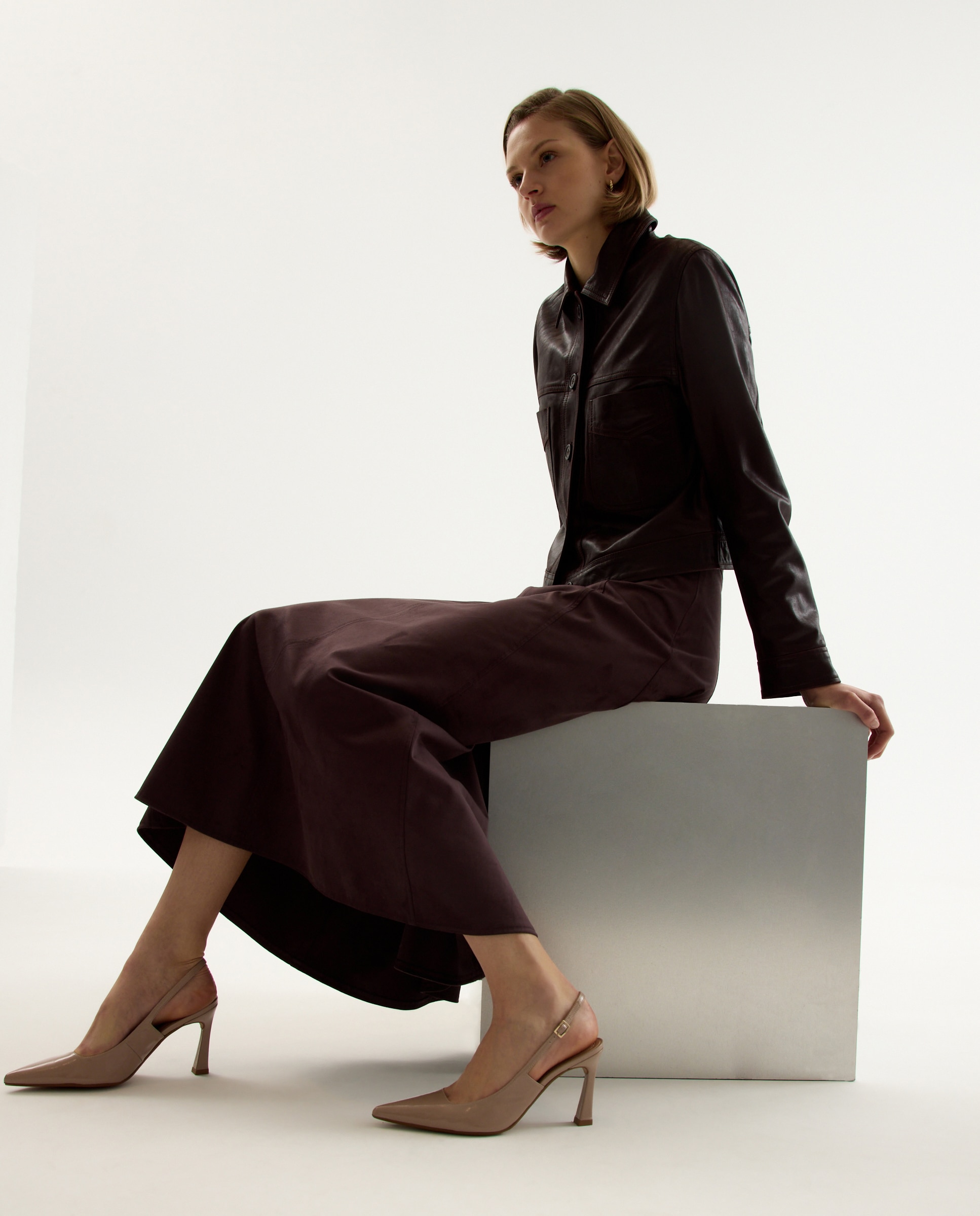 Sapatos de Salto Tipo Mules Altos Bege-6