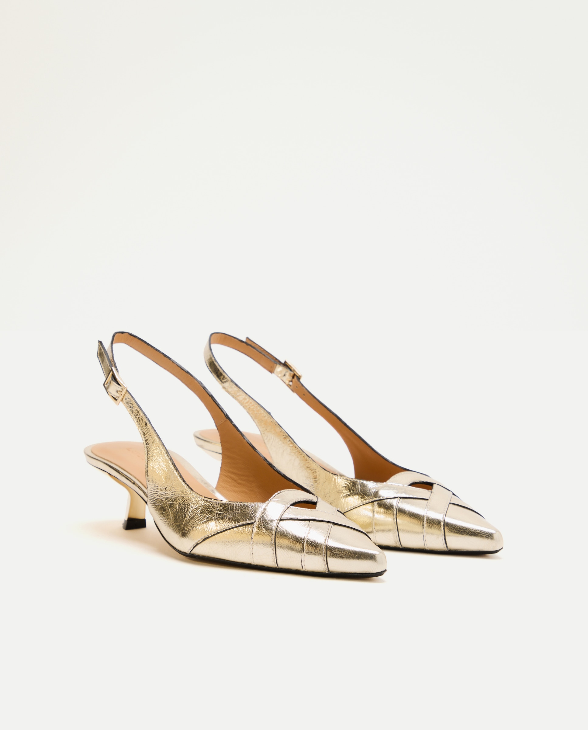 Sapatos de Salto Tipo Mules Cruzados 390 Ouro-2