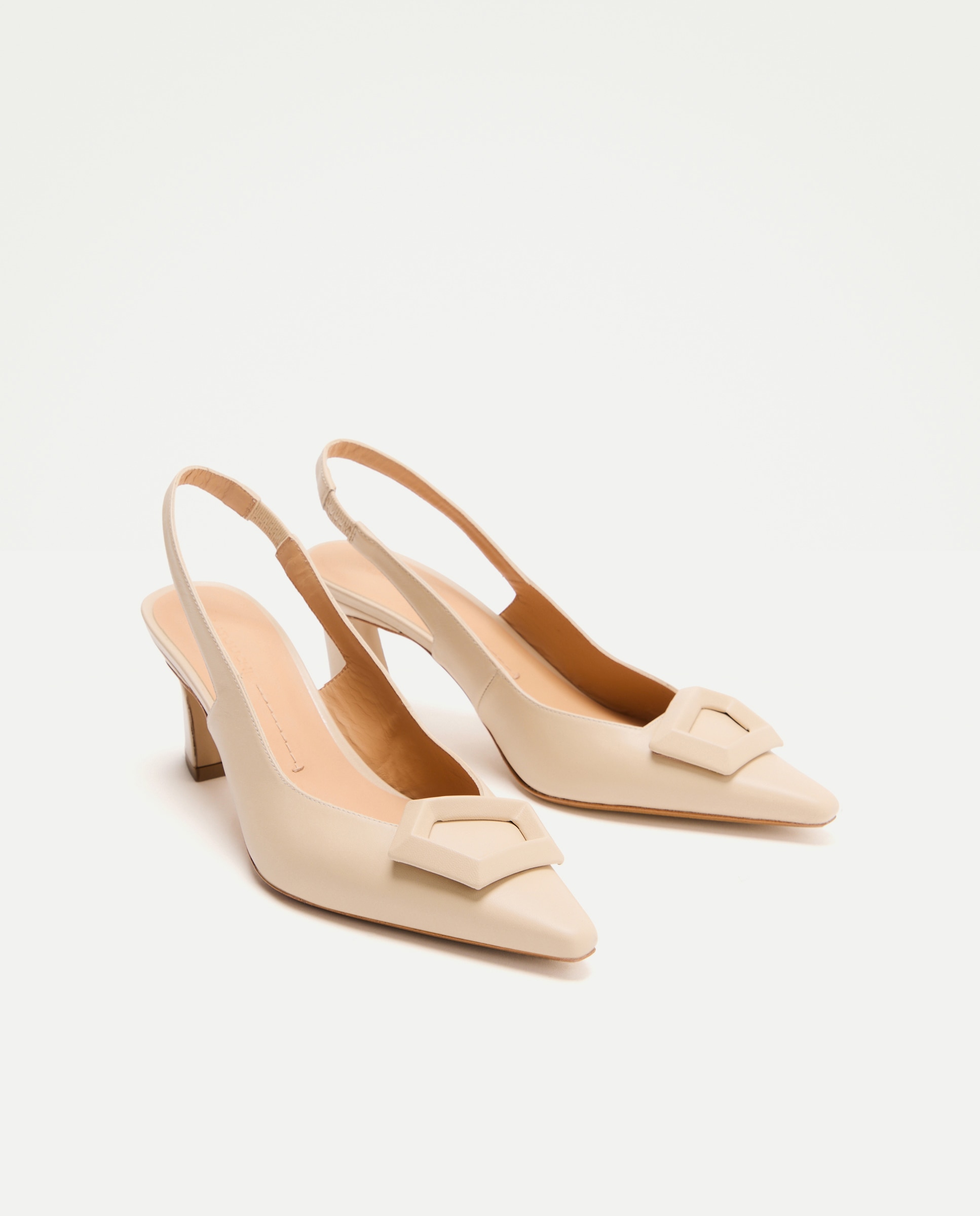 Sapatos de Salto Tipo Mules Lisos com Base com Adorno Bege-2