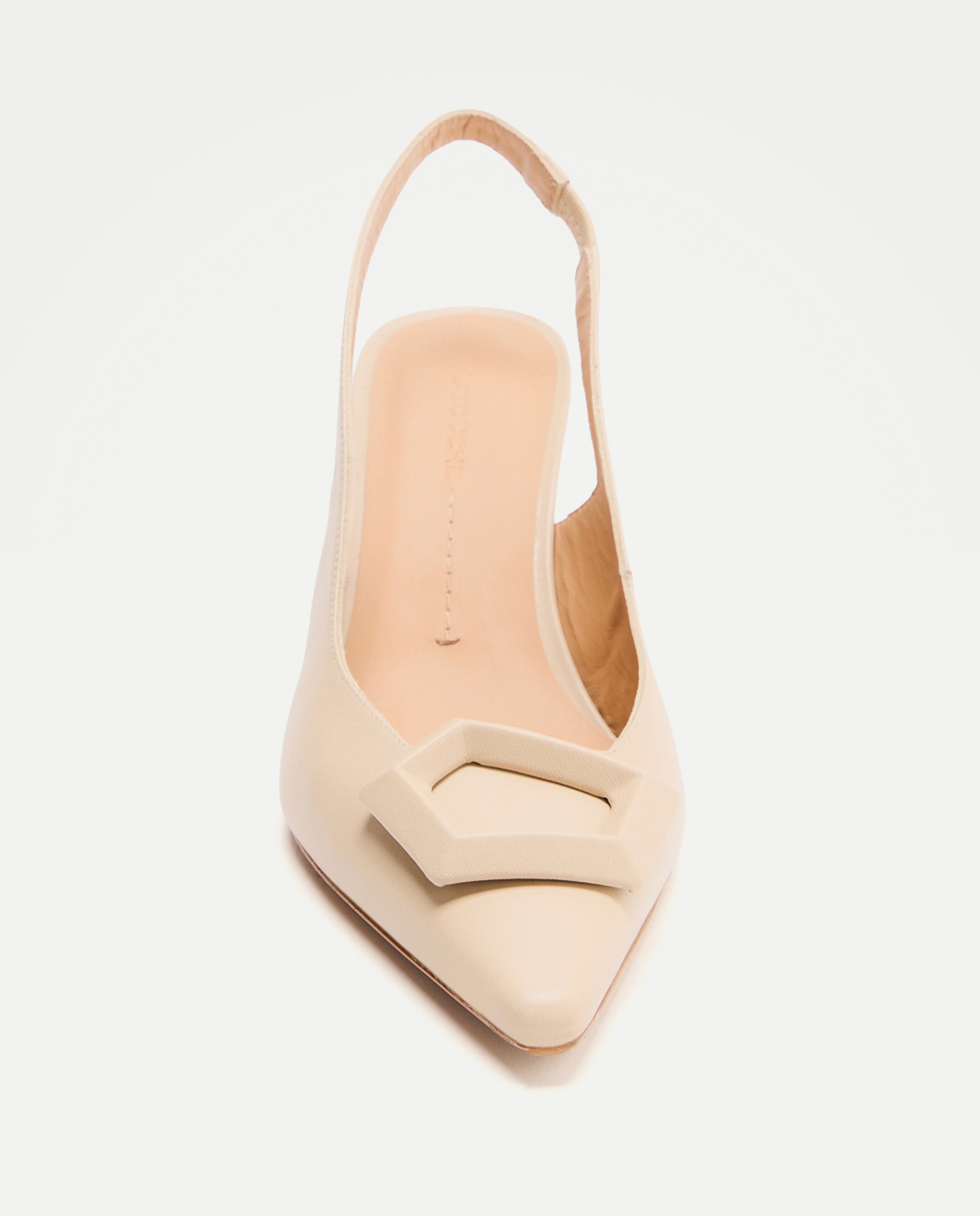 Sapatos de Salto Tipo Mules Lisos com Base com Adorno Bege-4