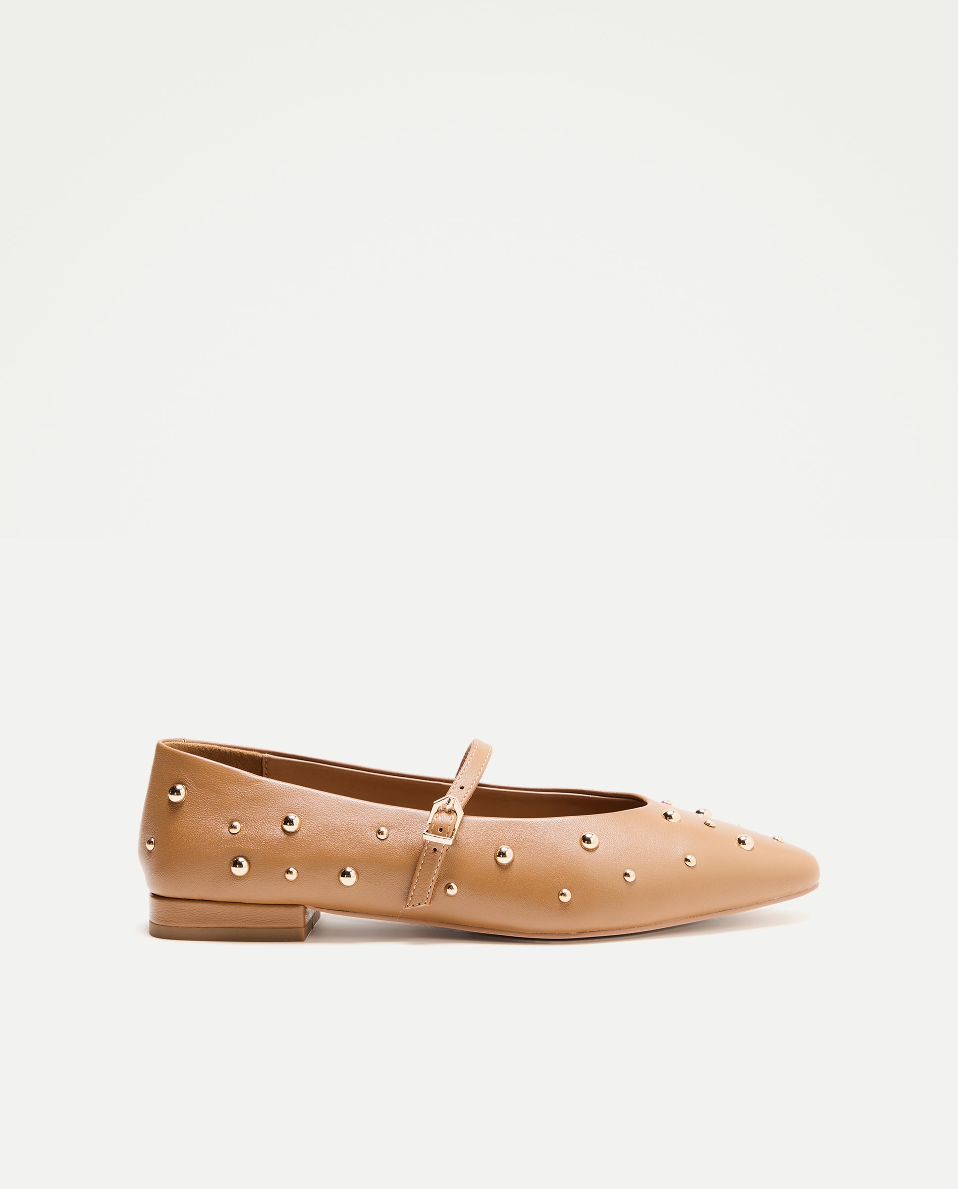 Sapatos Rasos Tipo Sapatos de Presilha com Tachas 730 Camel-1