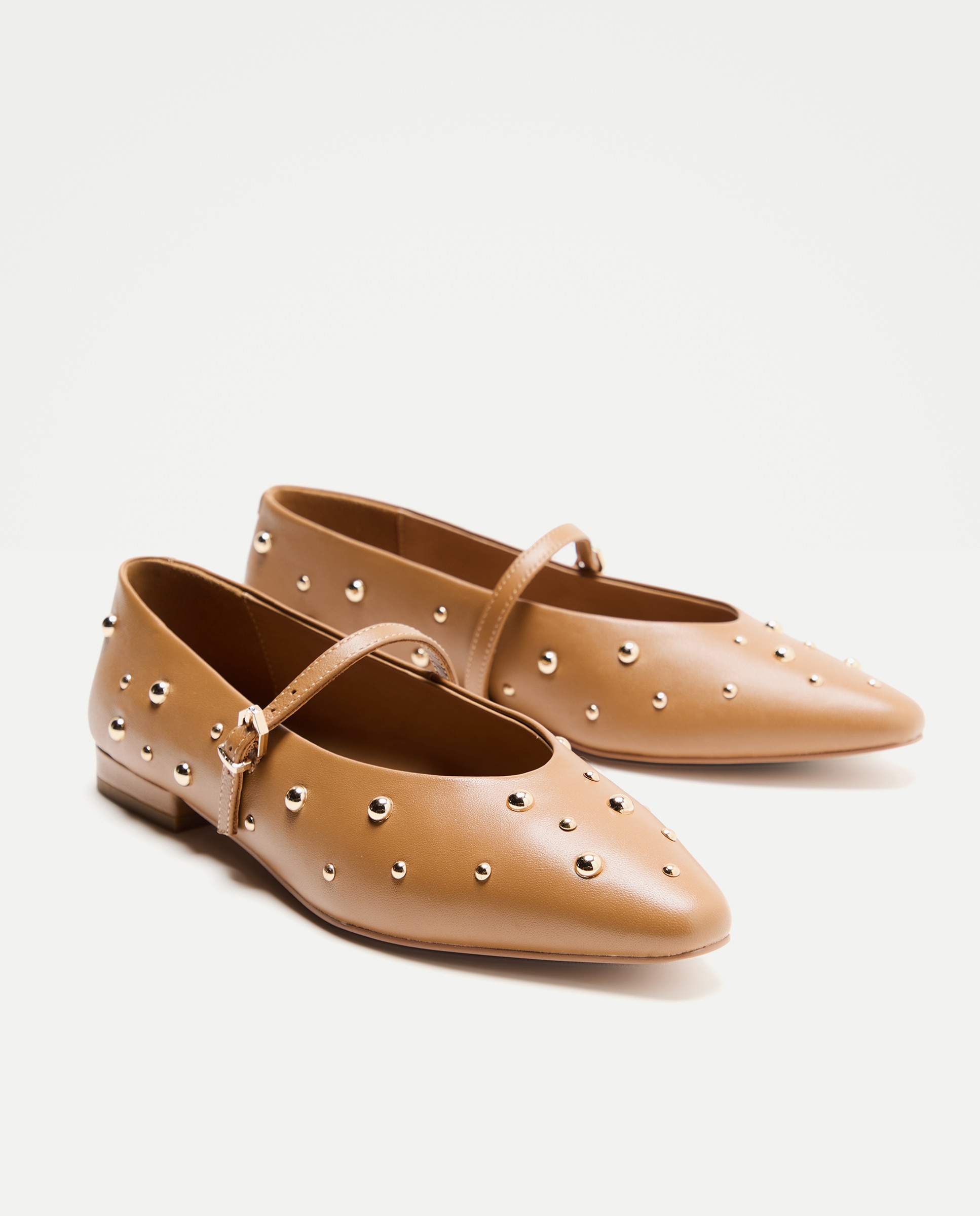 Sapatos Rasos Tipo Sapatos de Presilha com Tachas 730 Camel-2