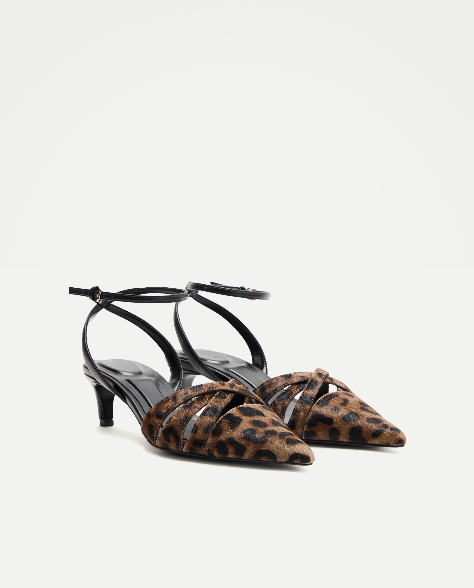 Sapatos de Salto com Tiras Cruzadas com Animal Print de Leopardo Castanho-2