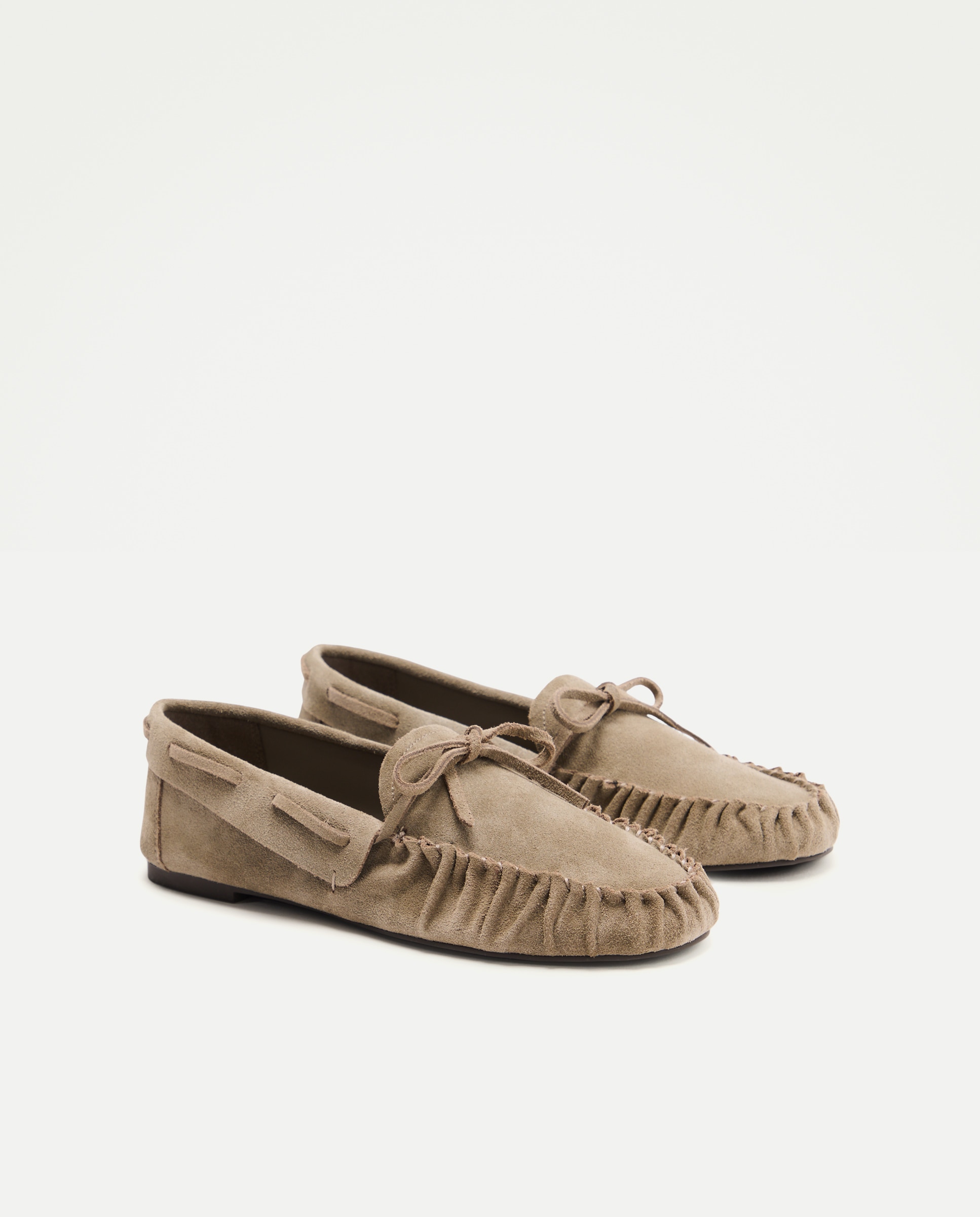 Sapatos Rasos com Efeito Enrugado Vison Claro-2