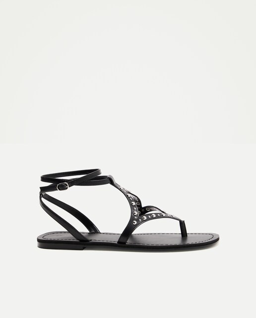 Sandalias planas de mujer con tiras con bolitas