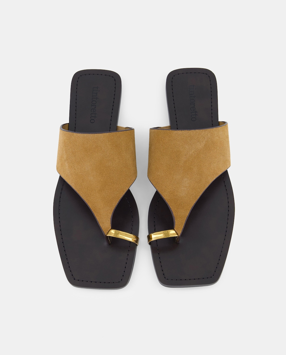 Sandálias Rasas em Pele Castanho-4