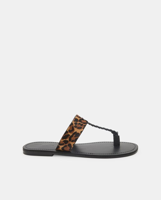 Sandalias planas de mujer con trenza de leopardo