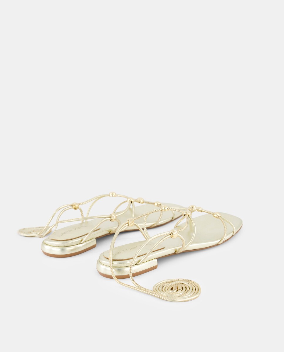 Sandálias Rasas Atadas 390 Ouro-3