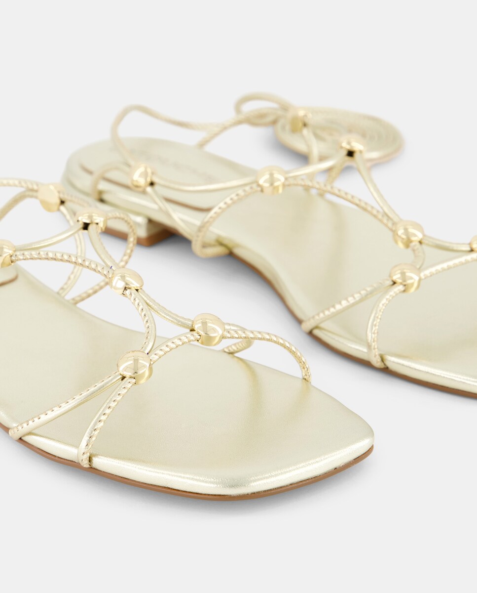 Sandálias Rasas Atadas 390 Ouro-5