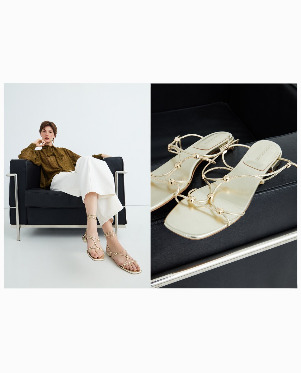 Sandálias Rasas Atadas 390 Ouro-6