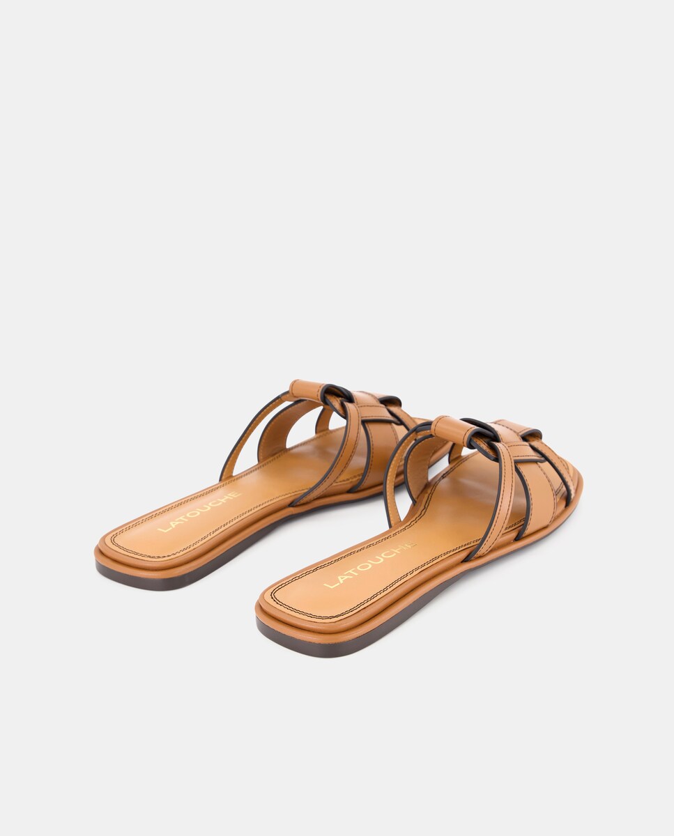 Sandálias Rasas com Pala Atravessada Castanho-3