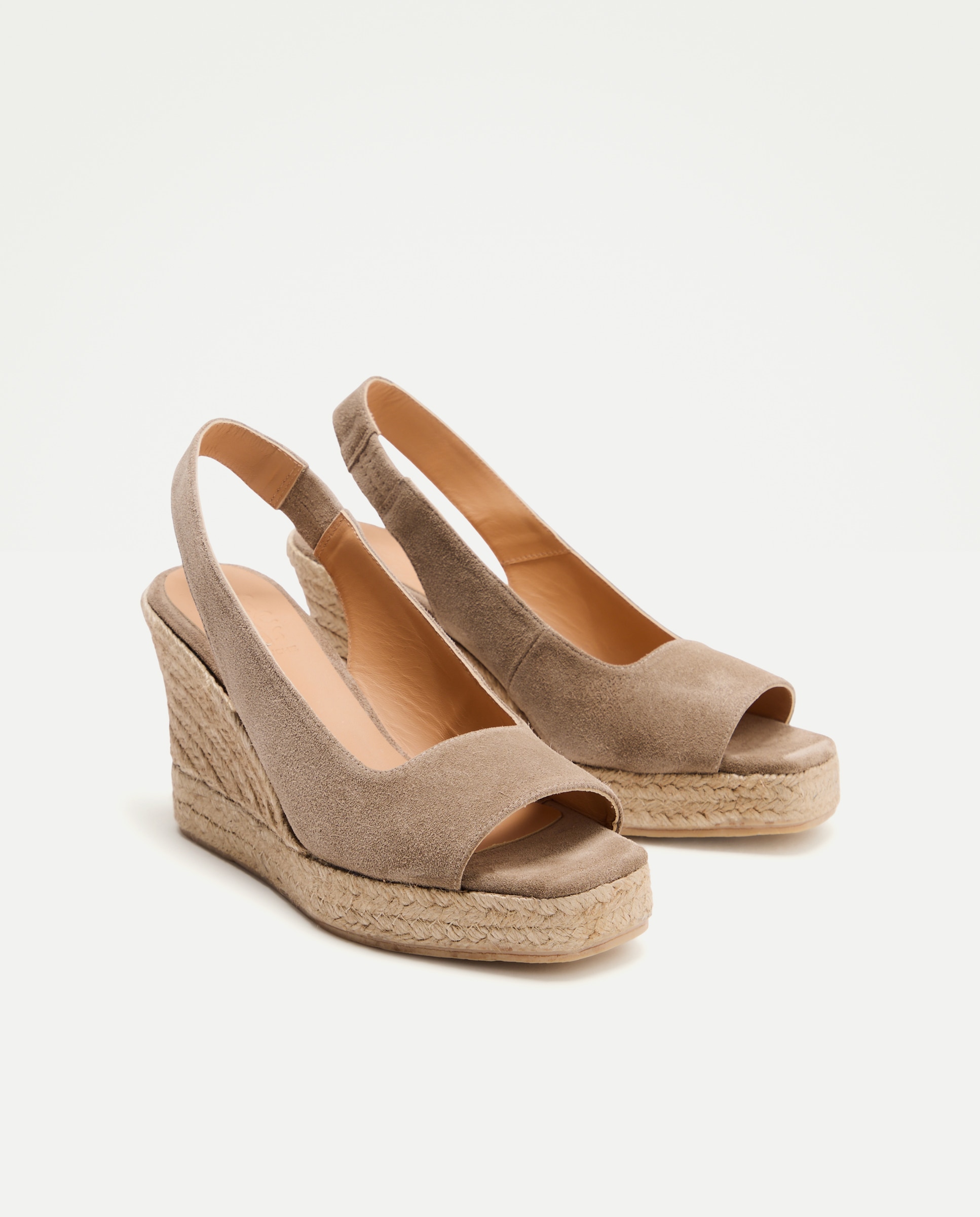 Alpercatas de Cunha Tipo Peep Toe em Pele Vison Claro-2