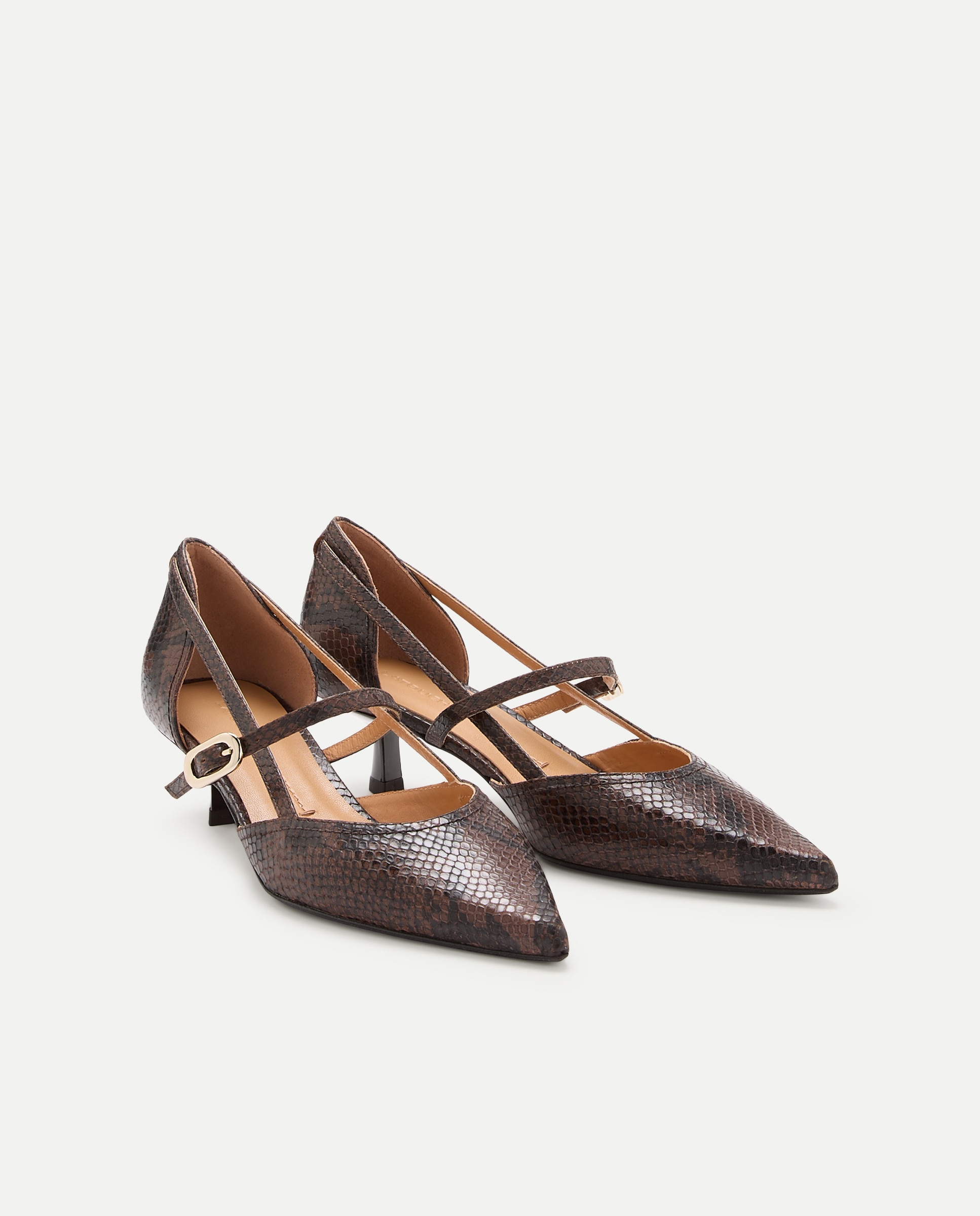 Sapatos de Salto com Fivela Dupla Castanho-2