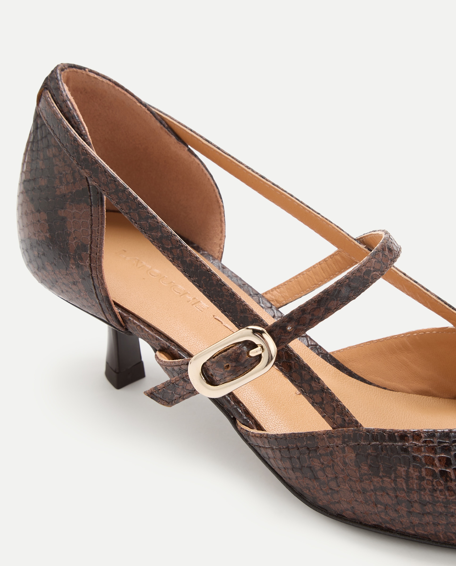 Sapatos de Salto com Fivela Dupla Castanho-5