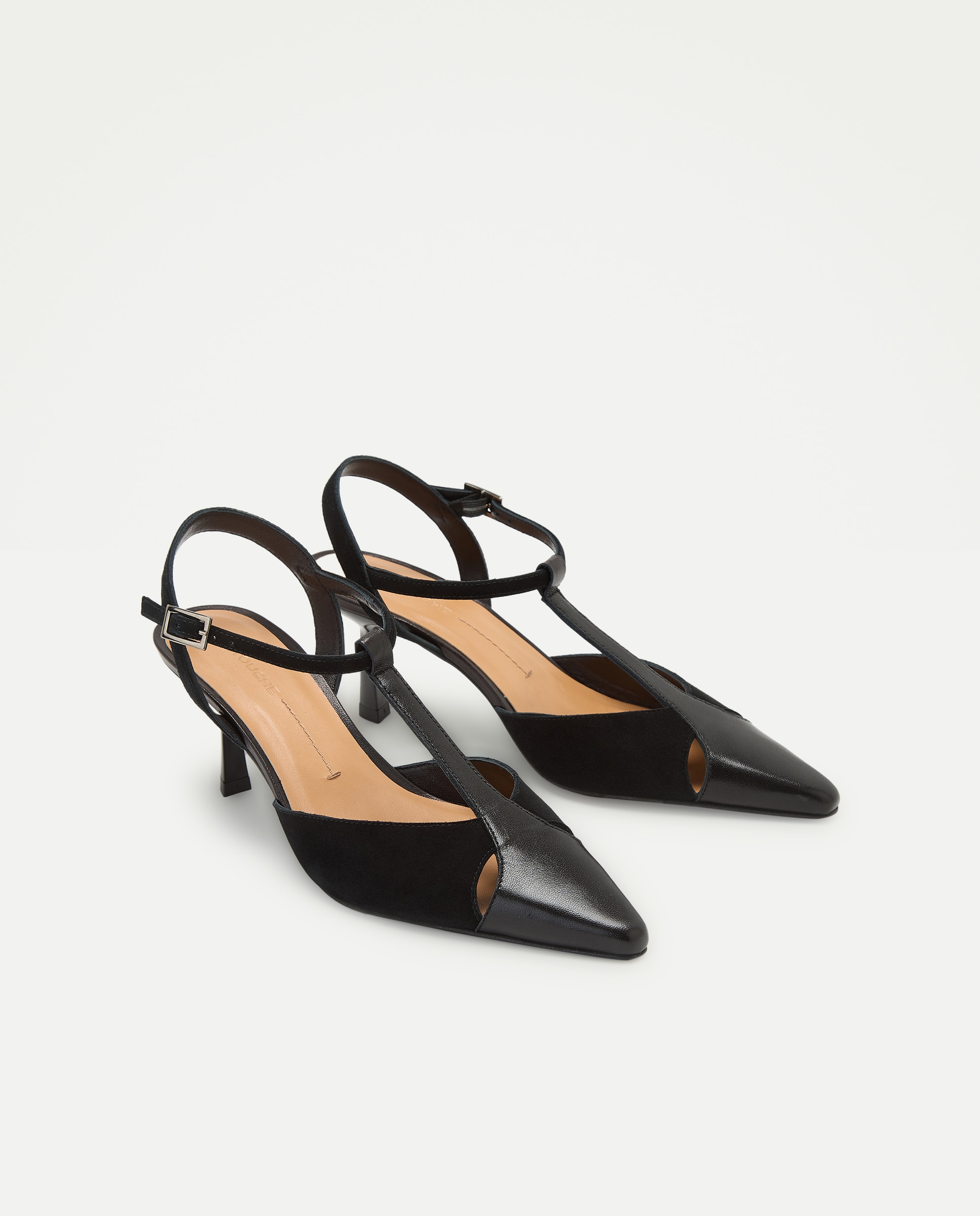 Sapatos de Salto em T Combinados Preto-2