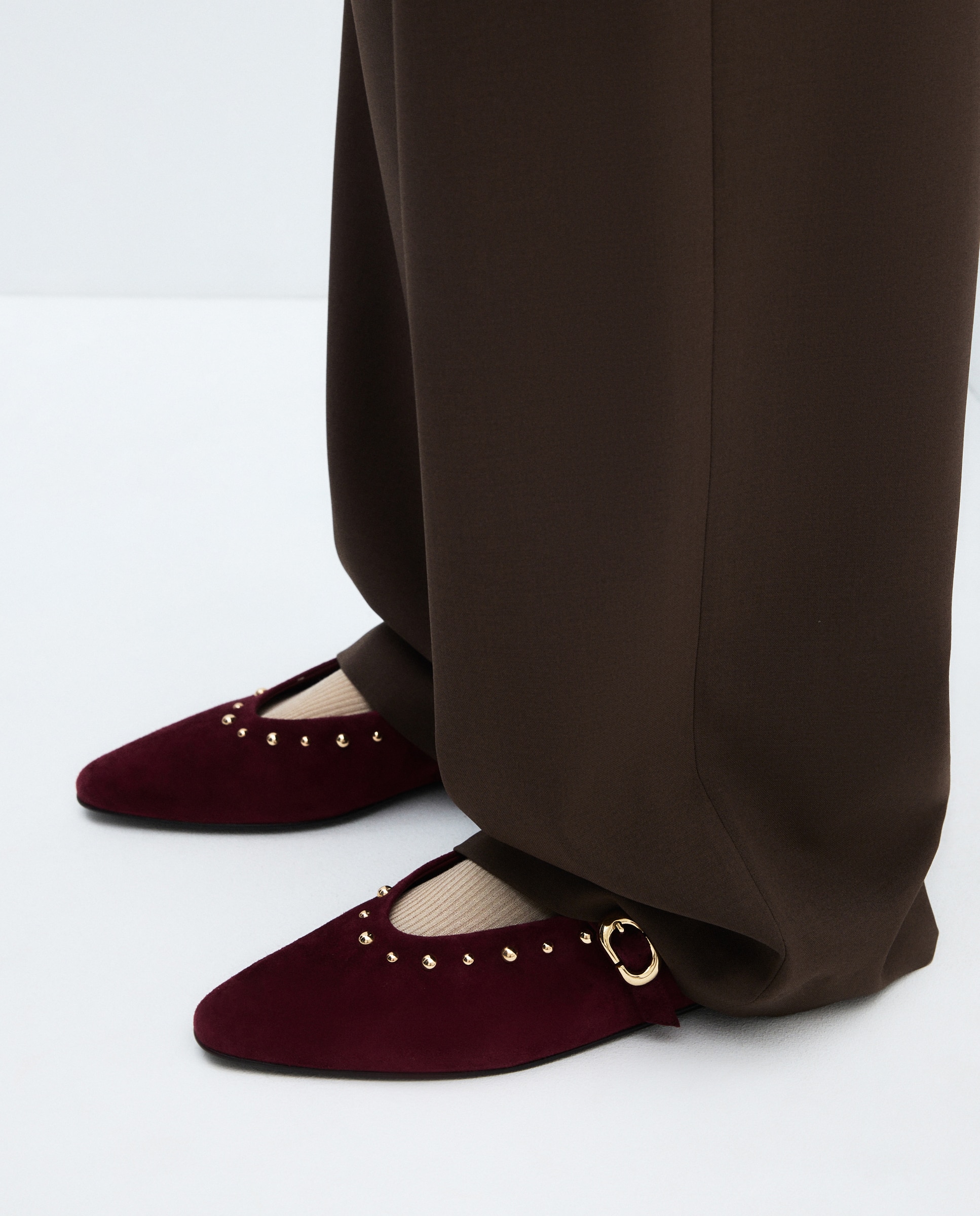 Sapatos Rasos Tipo Sapatos de Presilha com Tachas Bordeaux-6