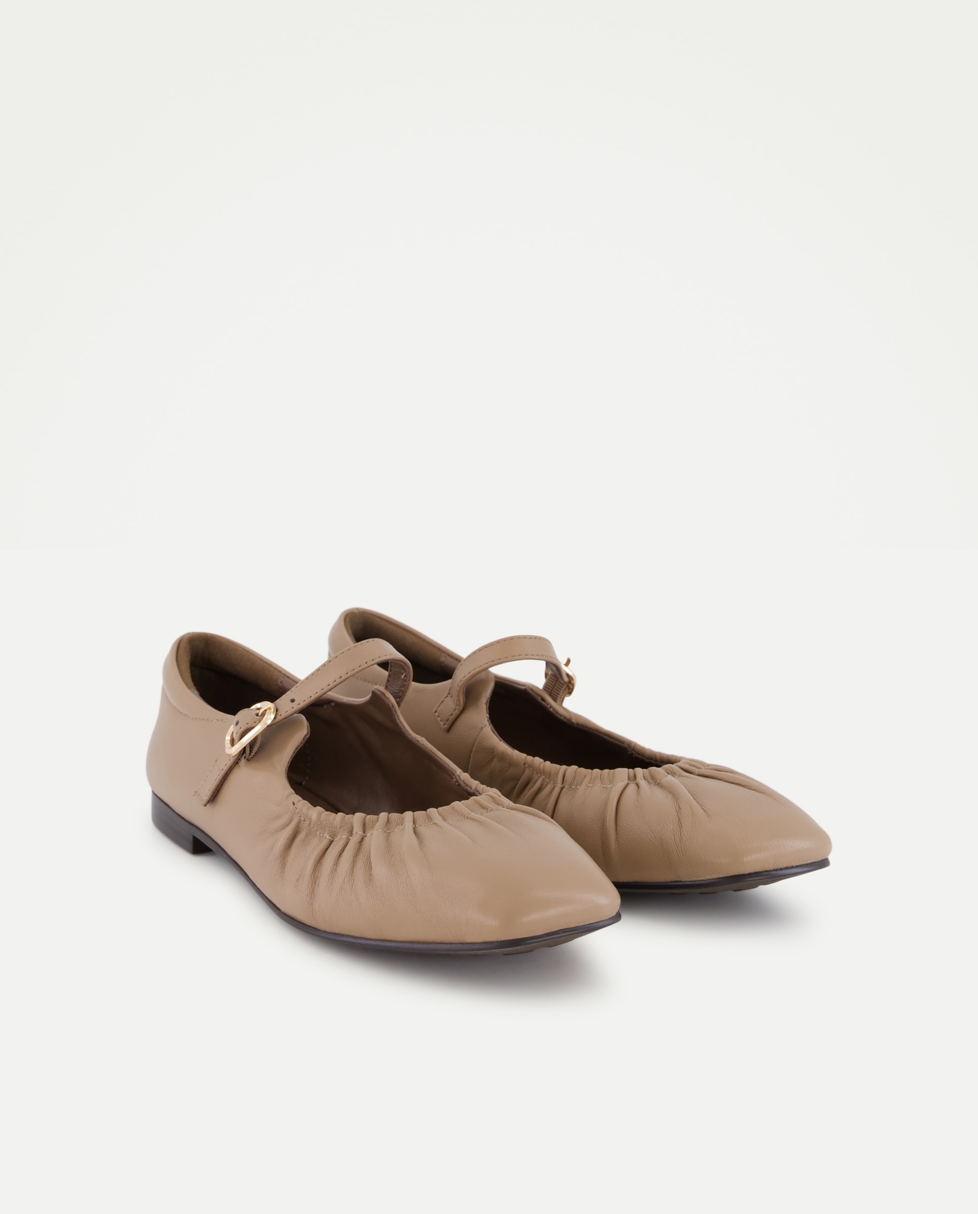 Sapatos de Presilha Rasos Enrugados Bege-2