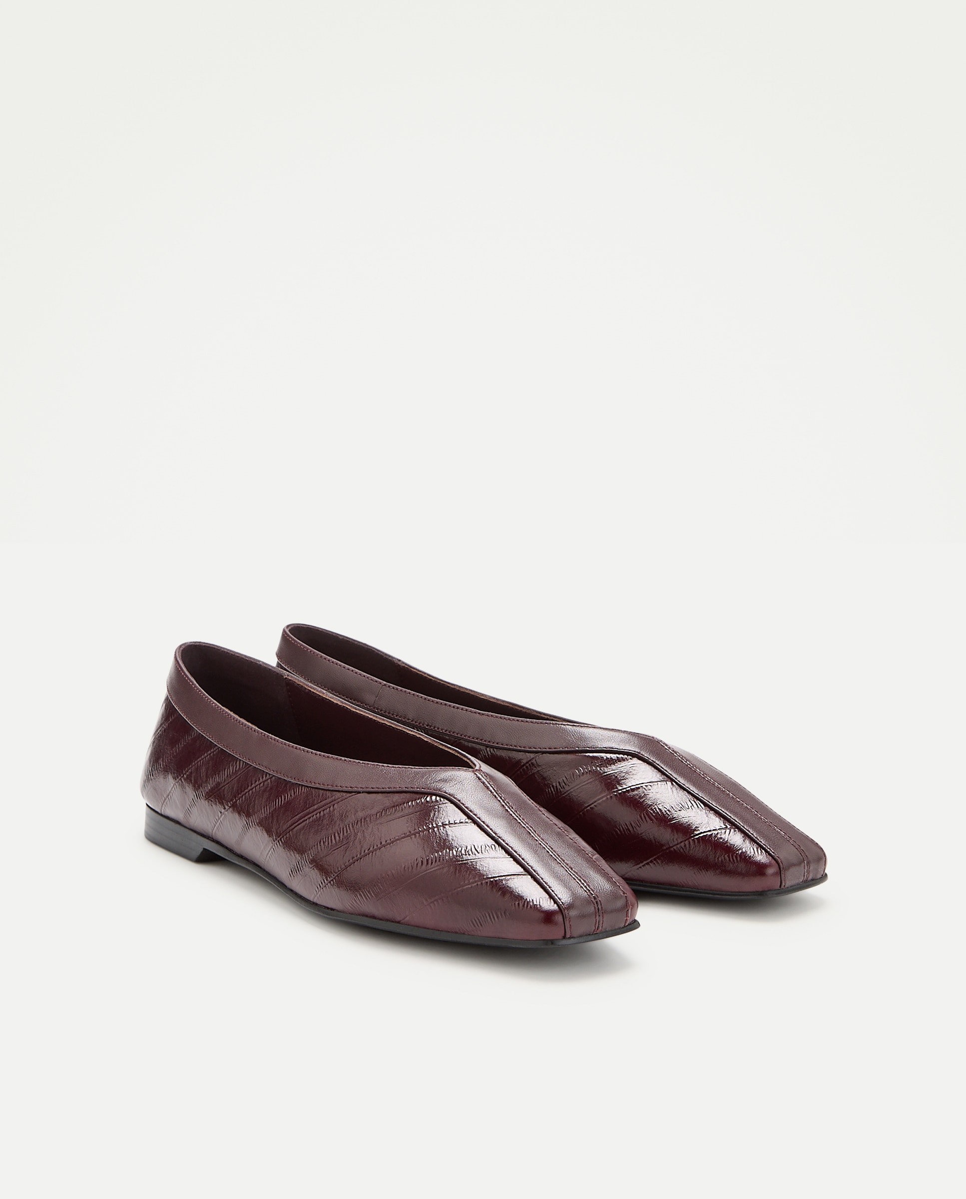 Sapatos Rasos Quadrados Combinados Bordeaux-2