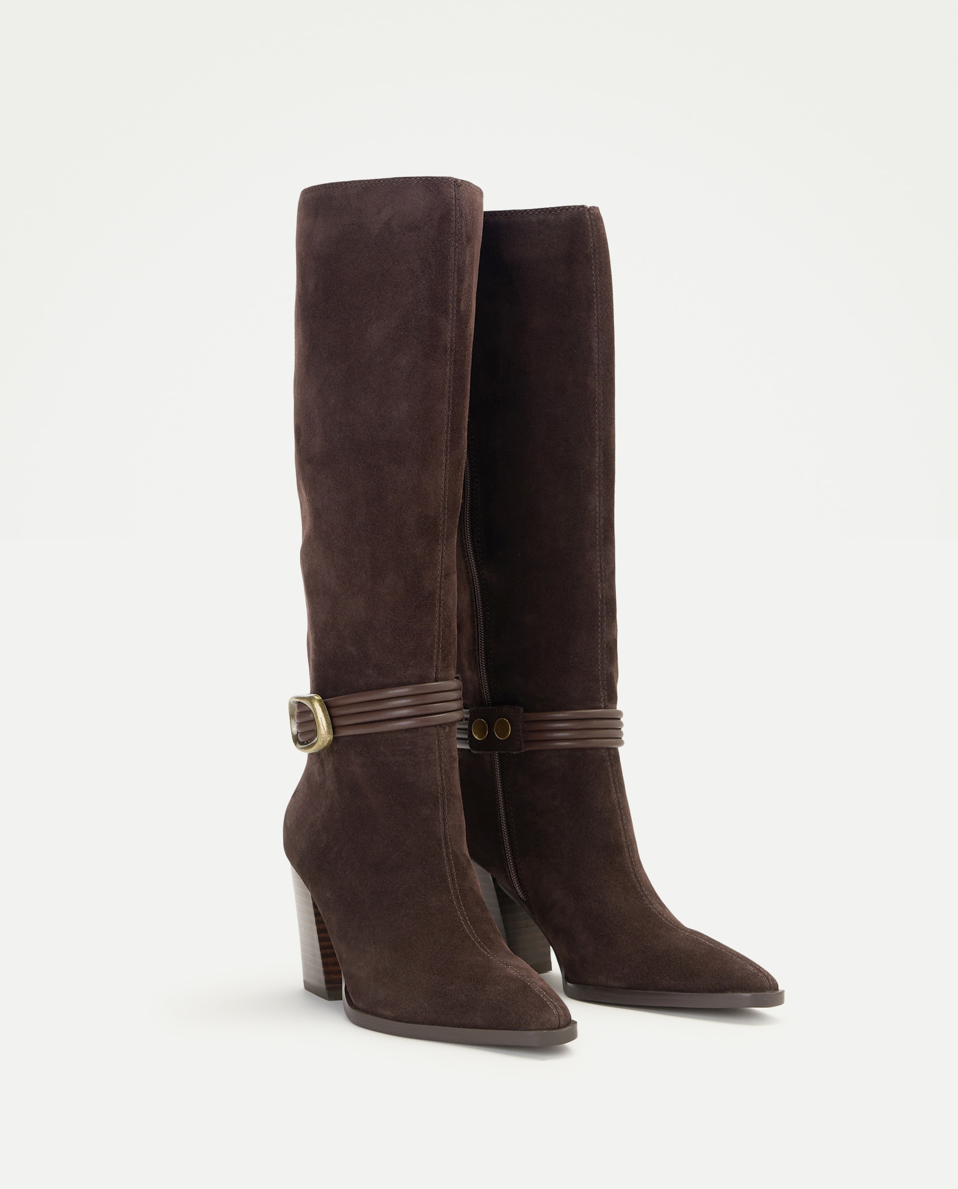 Botas de Salto Tipo Cowboy com Adorno Castanho-2