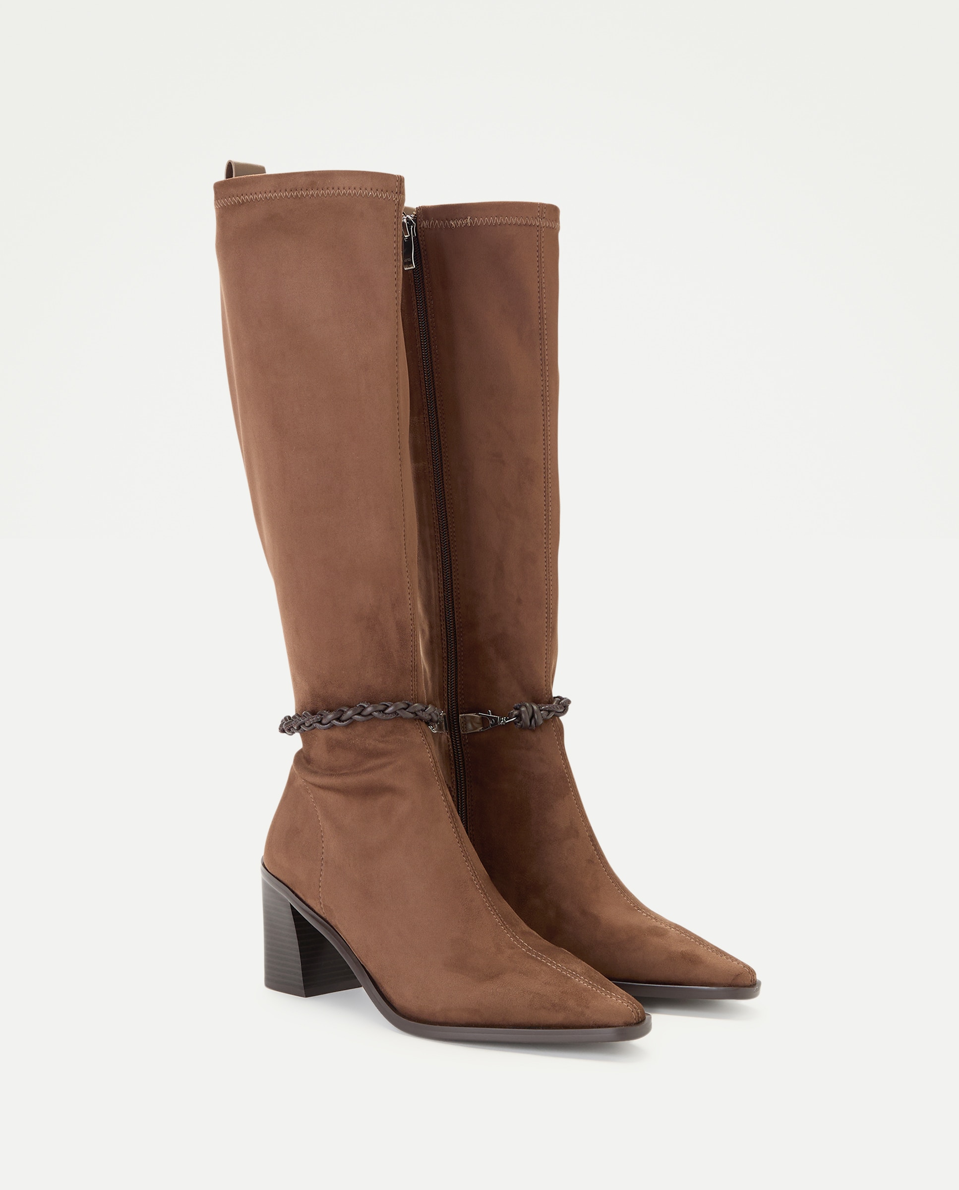 Botas Elásticas de Salto Tipo Cowboy com Adorno 740 Tabaco-2