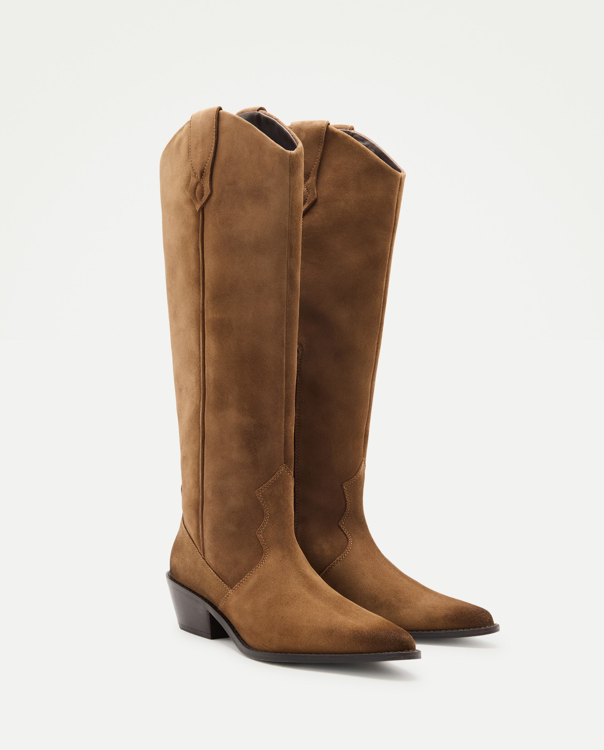 Botas Cowboy Altas em Pele com Salto 730 Camel-2
