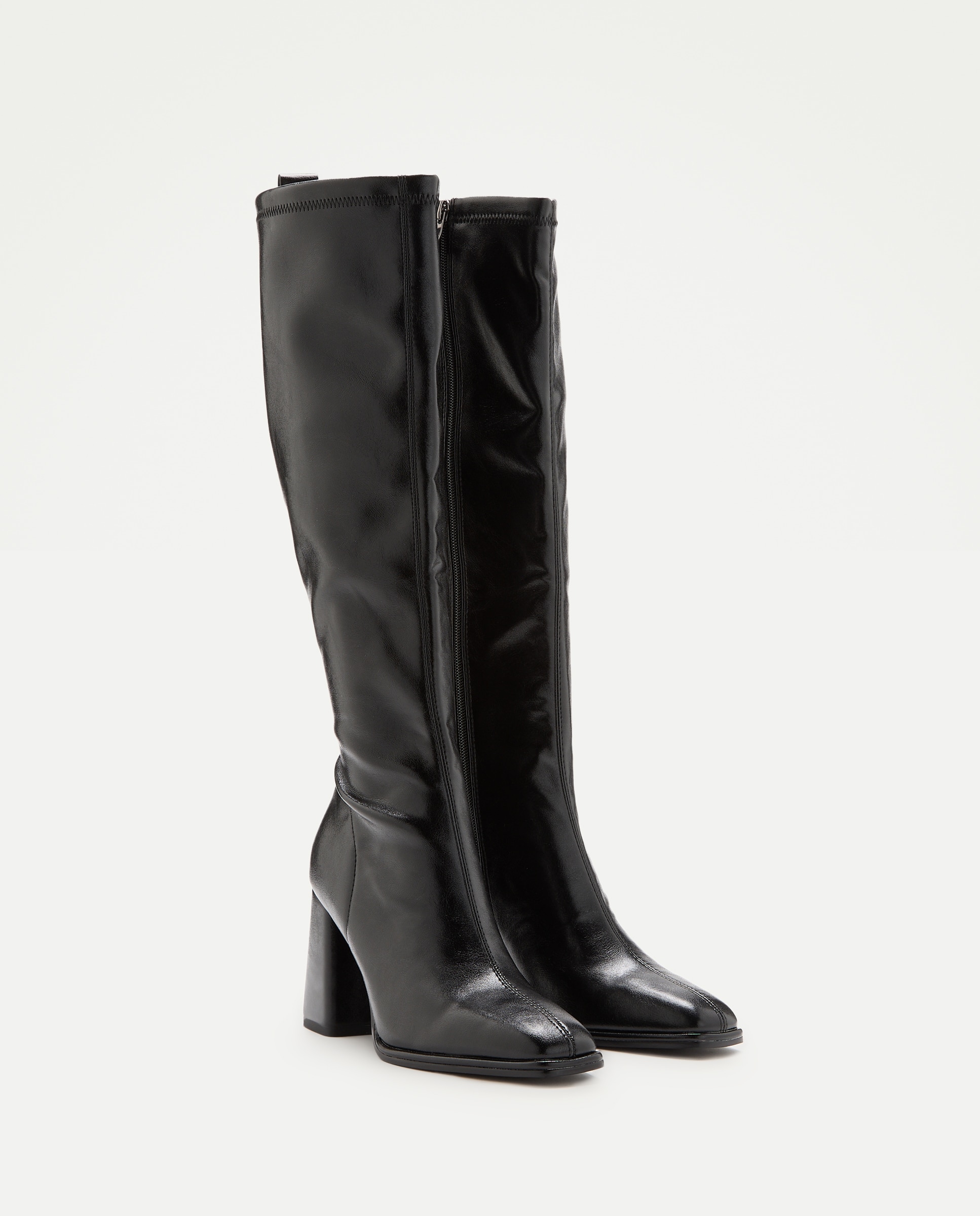 Botas de Salto Elásticas com Salto Alto Preto-2