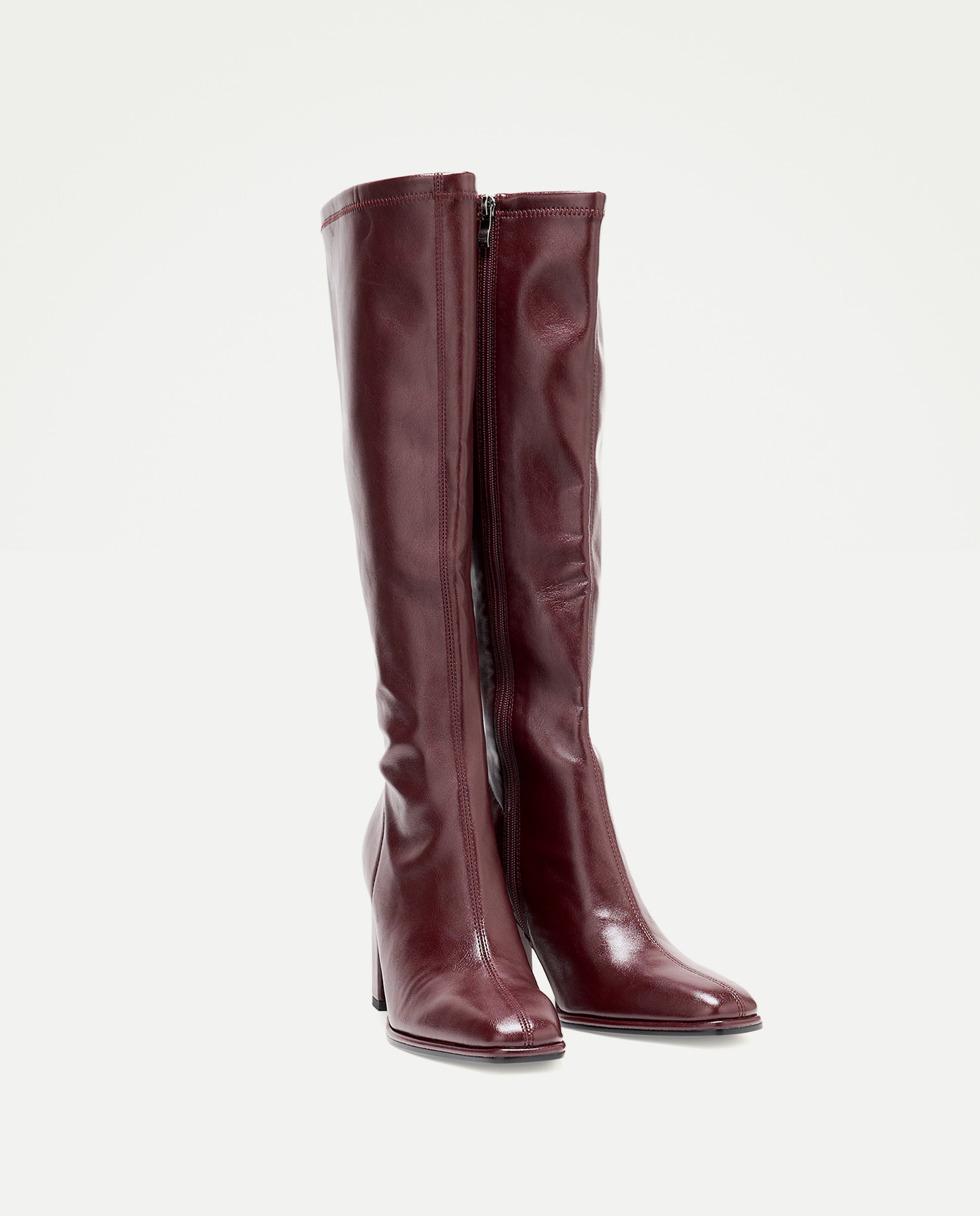 Botas de Salto com Elástico e Salto Alto Bordeaux-2