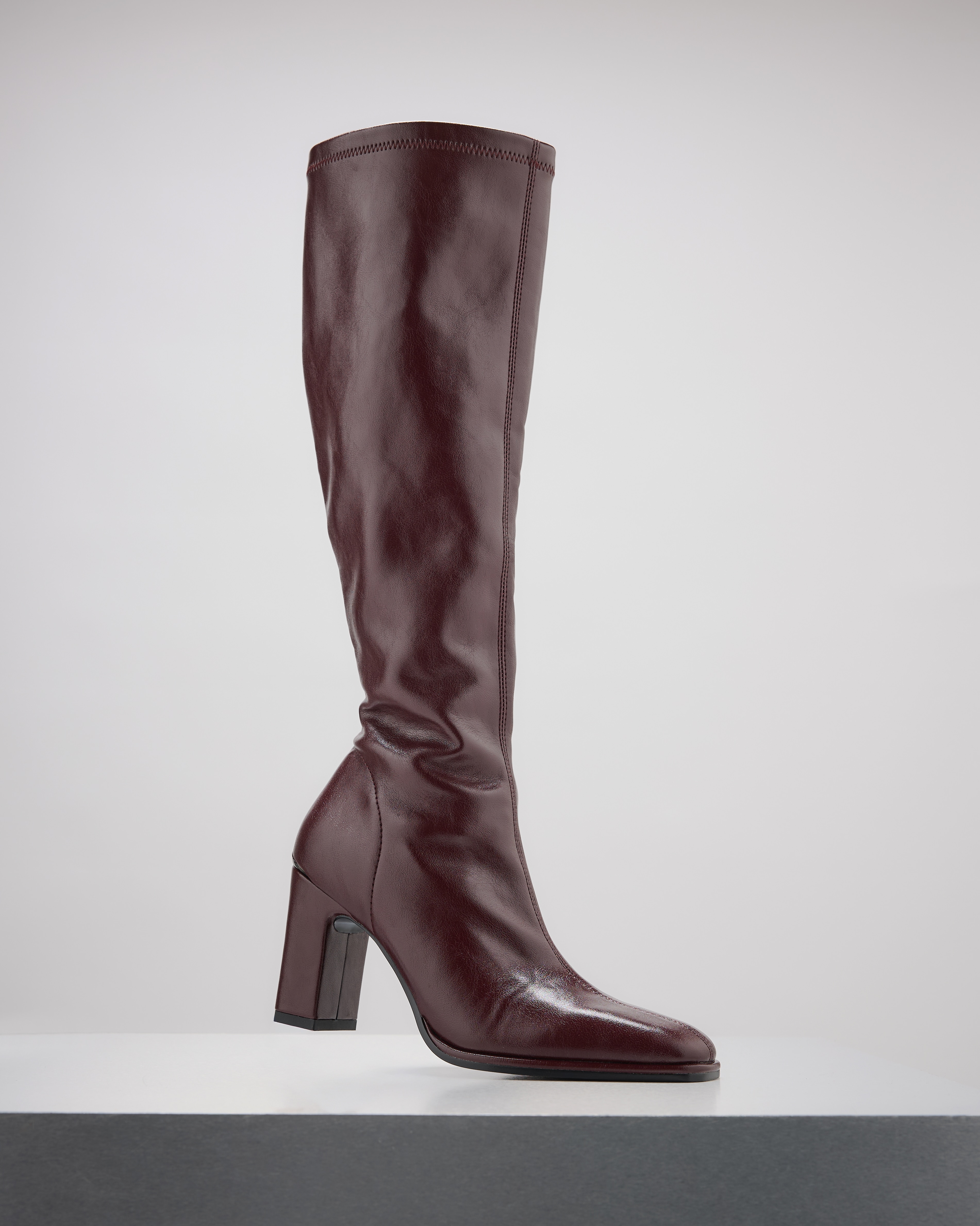 Botas de Salto com Elástico e Salto Alto Bordeaux-5