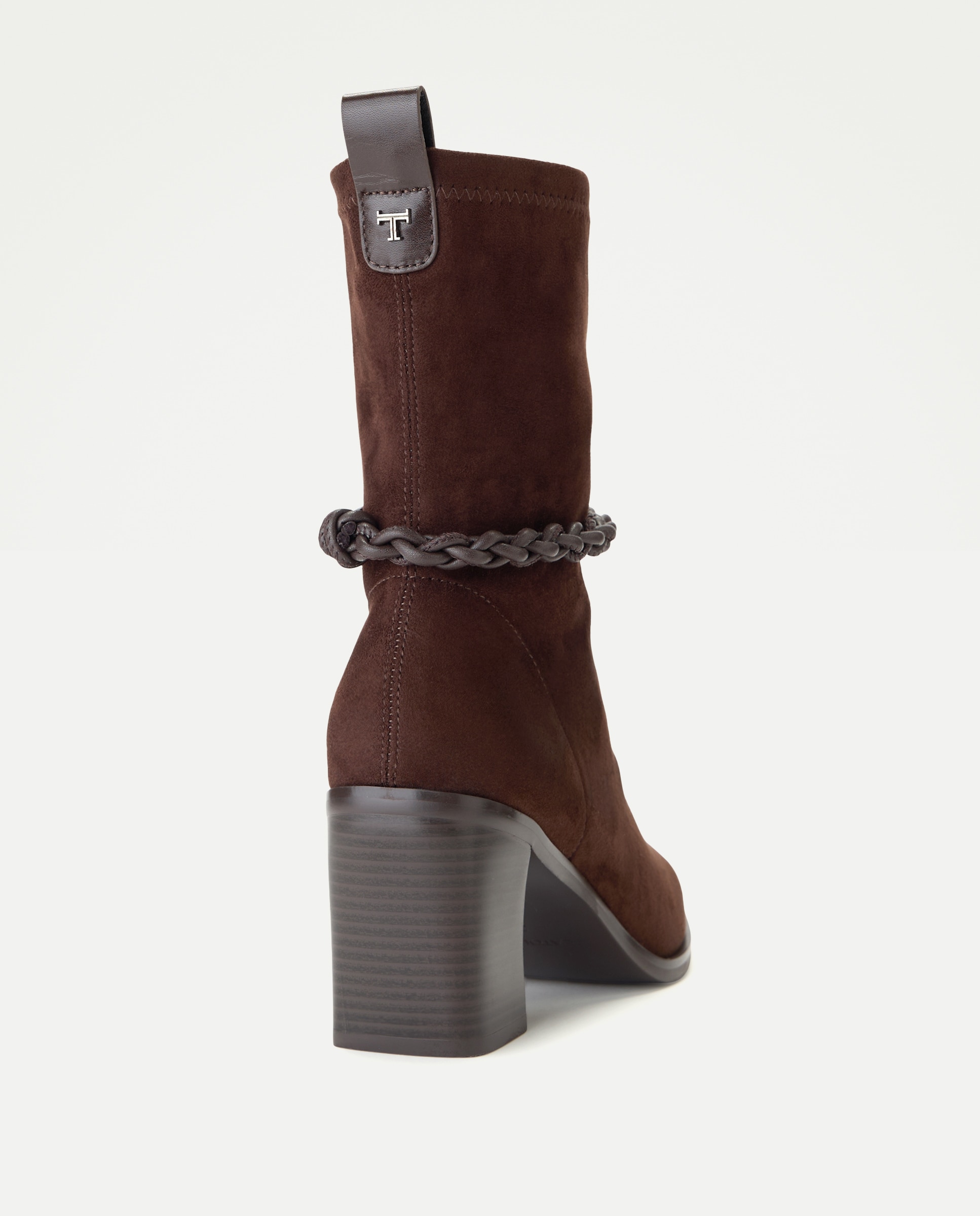Botas Elásticas de Salto Tipo Cowboy com Adorno Castanho-3