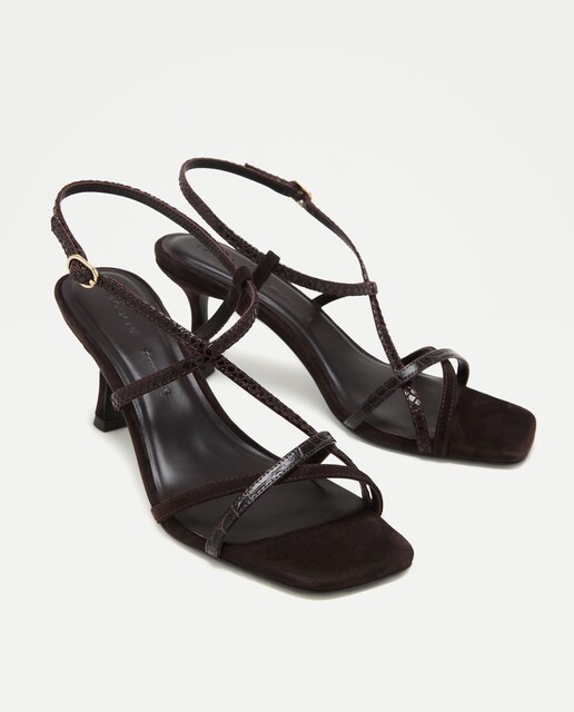 Imagen 0 de Sandalias de tacón de mujer con tiras cruzadas estilo cocktail Blanco roto