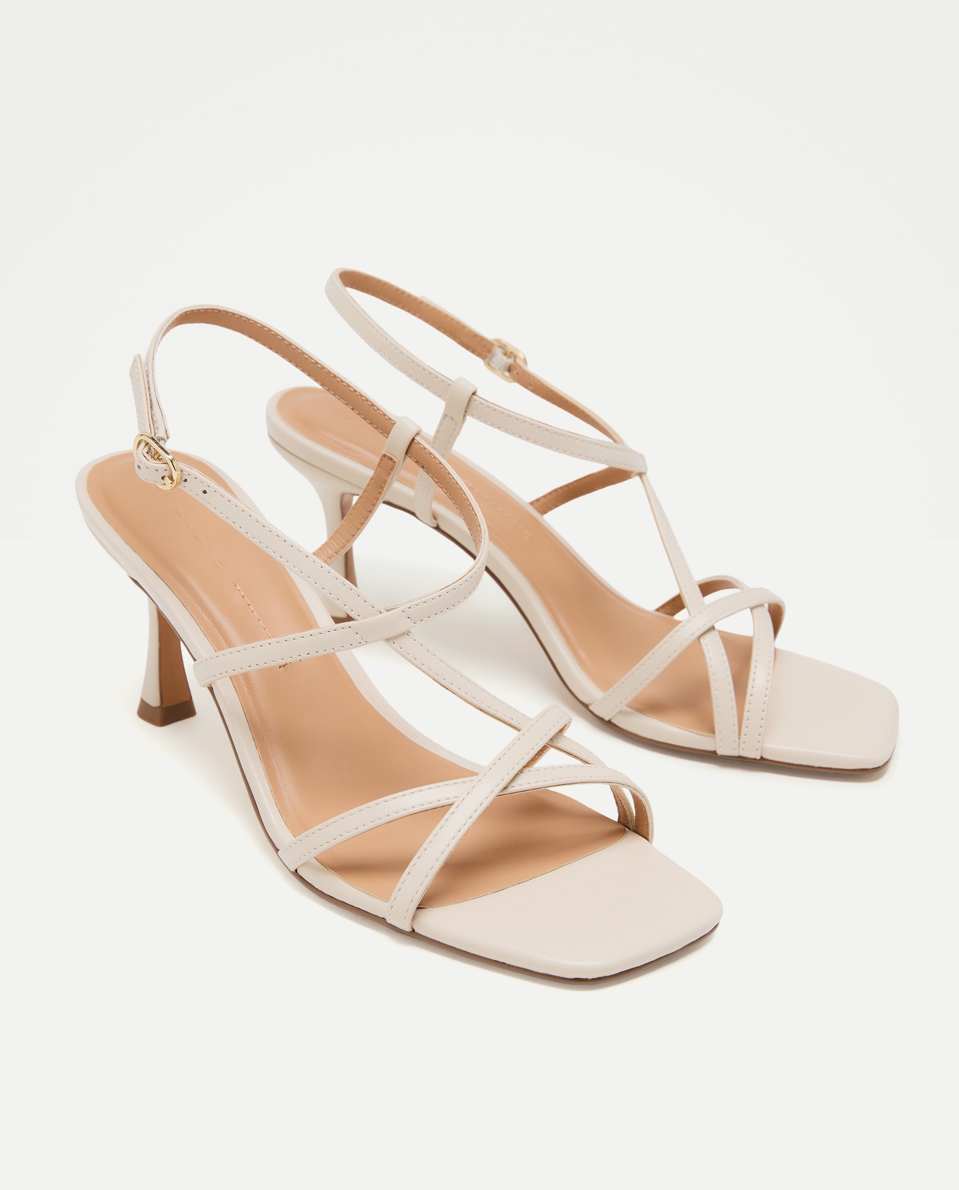 Sandálias de Salto com Tiras Cruzadas Estilo Cocktail Branco-marfim-2