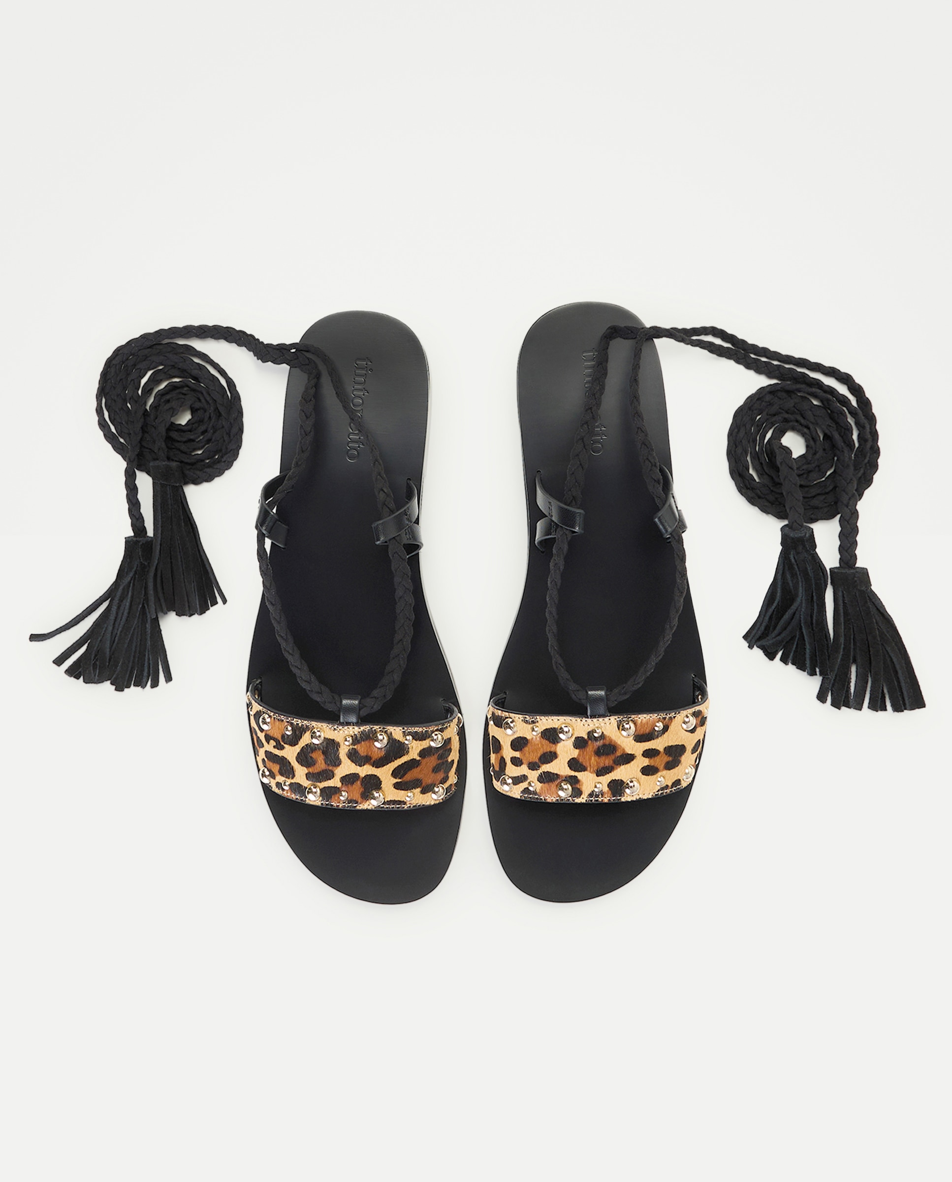 Imagen 4 de Sandalias planas de mujer con estampado leopardo y tachas - Tintoretto - Marrón Marrón