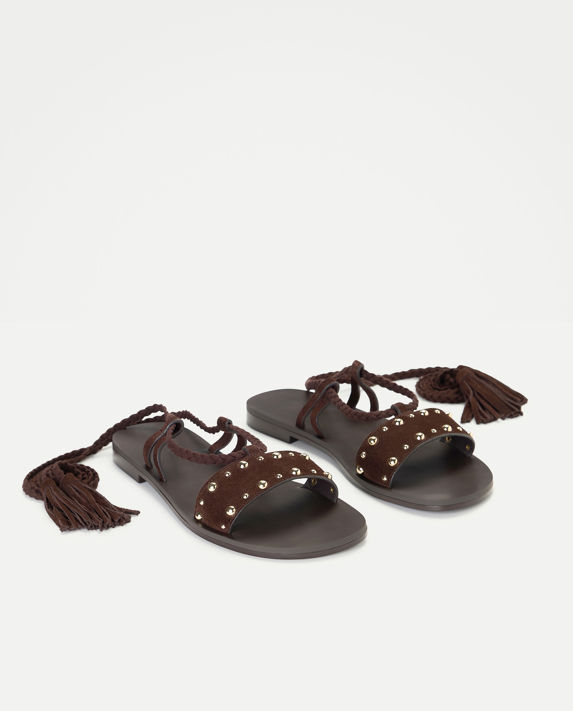 Sandálias Rasas com Animal Print de Leopardo e Tachas Chocolate-2