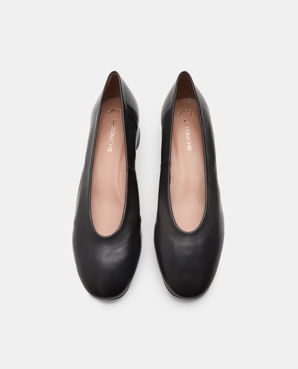 Sapatos Rasos com Salto e sem Forro Preto-4