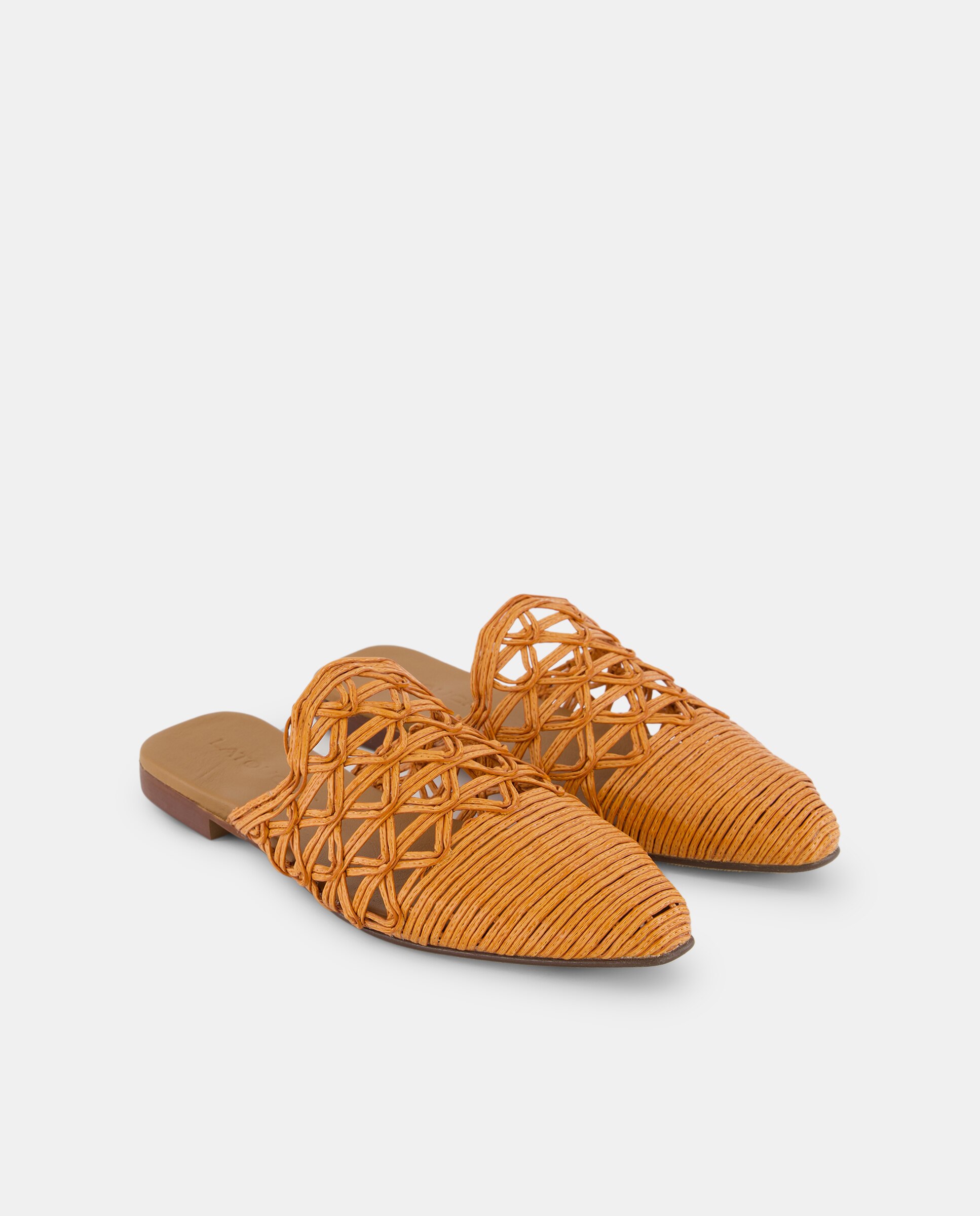 Sapatos Rasos Tipo Babuchas de Ráfia Laranja-queimado-2