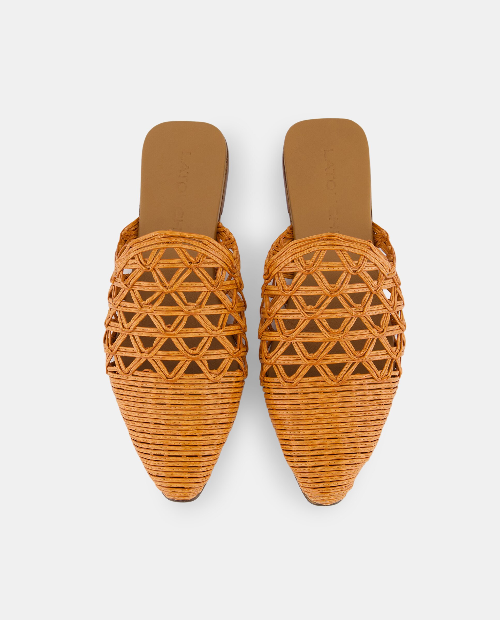 Sapatos Rasos Tipo Babuchas de Ráfia Laranja-queimado-4