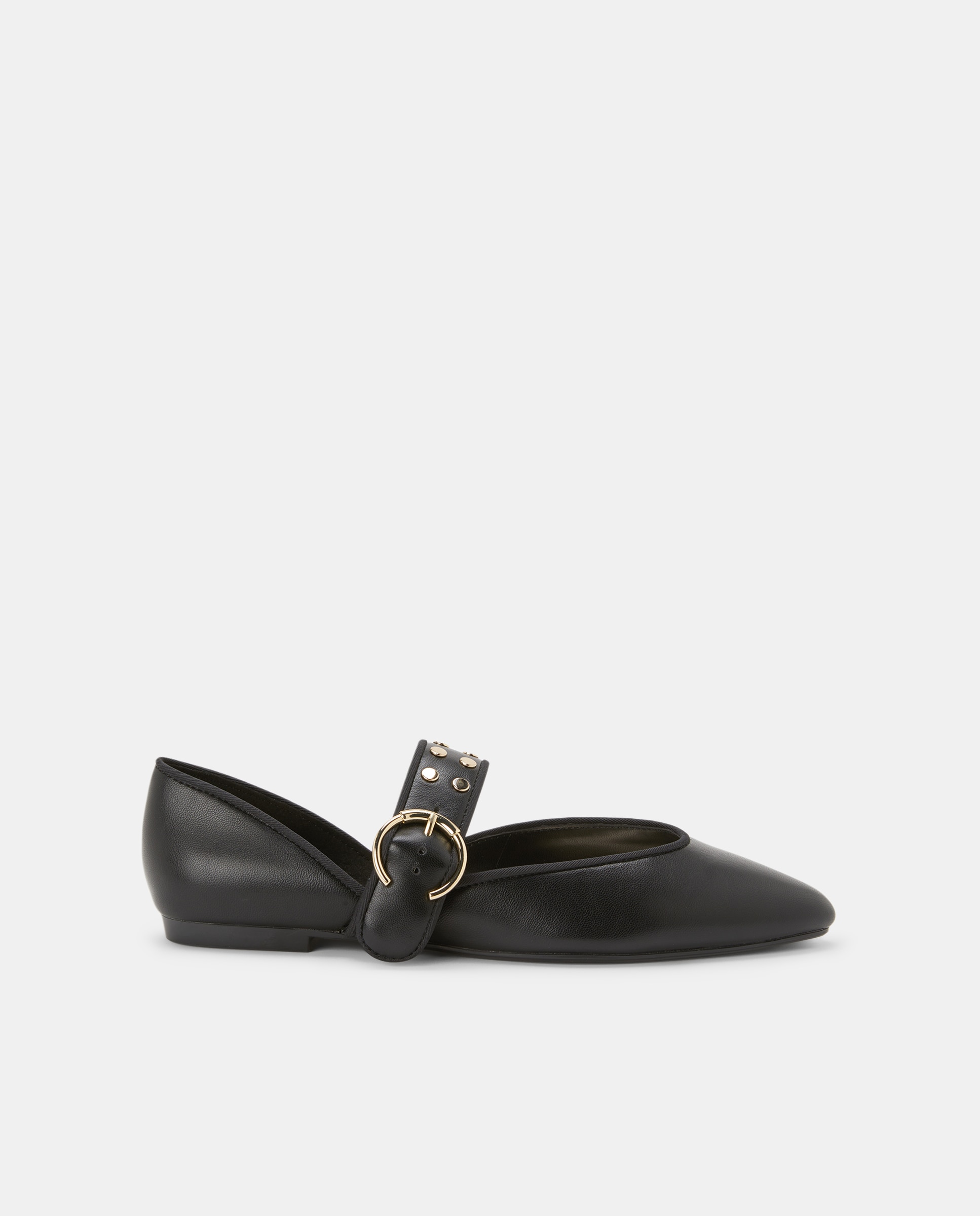 Sapatos Rasos com Pulseira e Tachas Preto-1