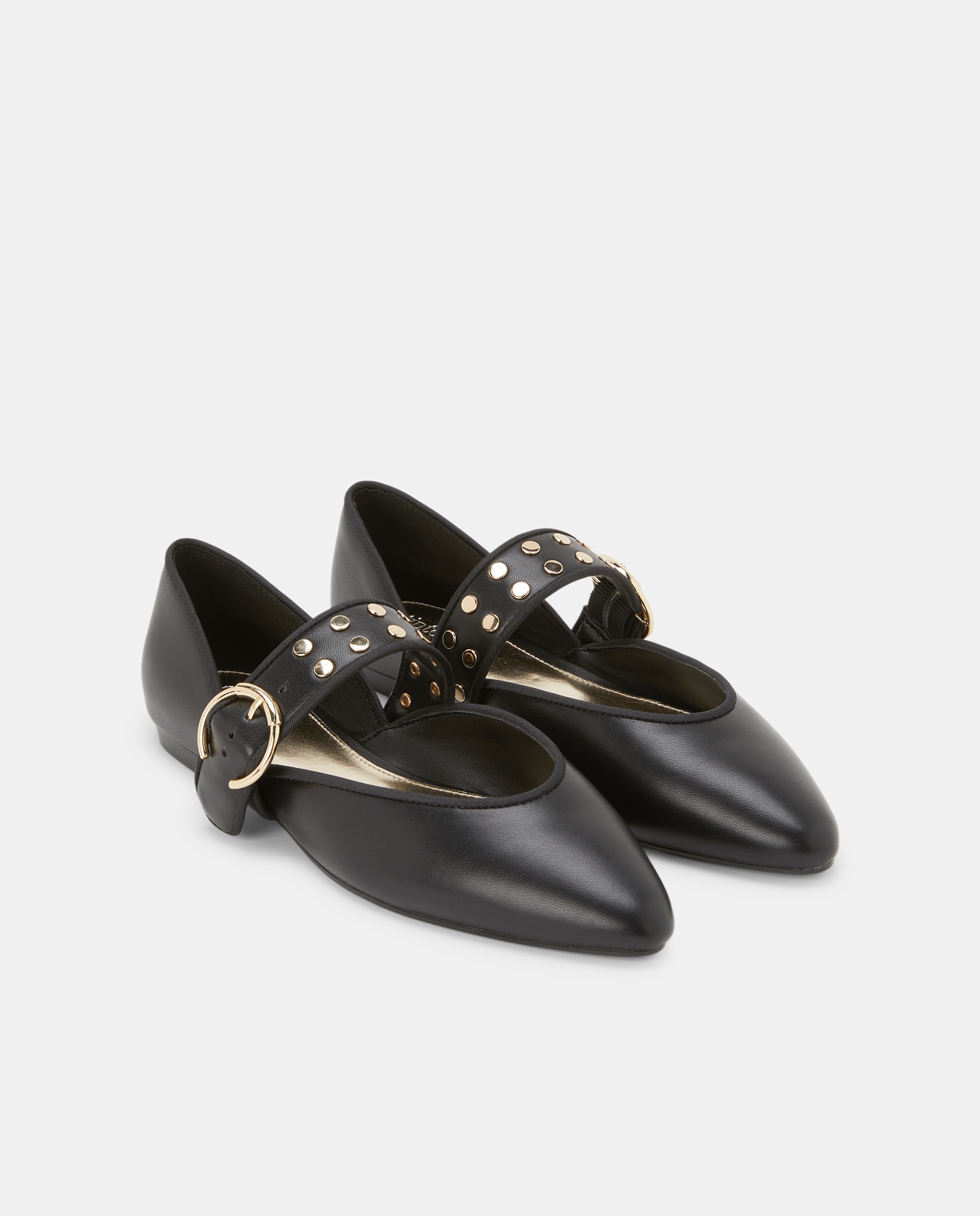 Sapatos Rasos com Pulseira e Tachas Preto-2