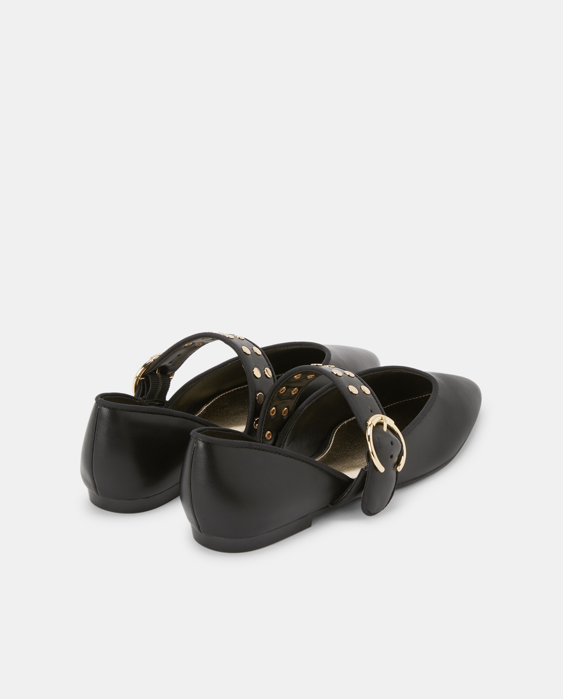 Sapatos Rasos com Pulseira e Tachas Preto-3