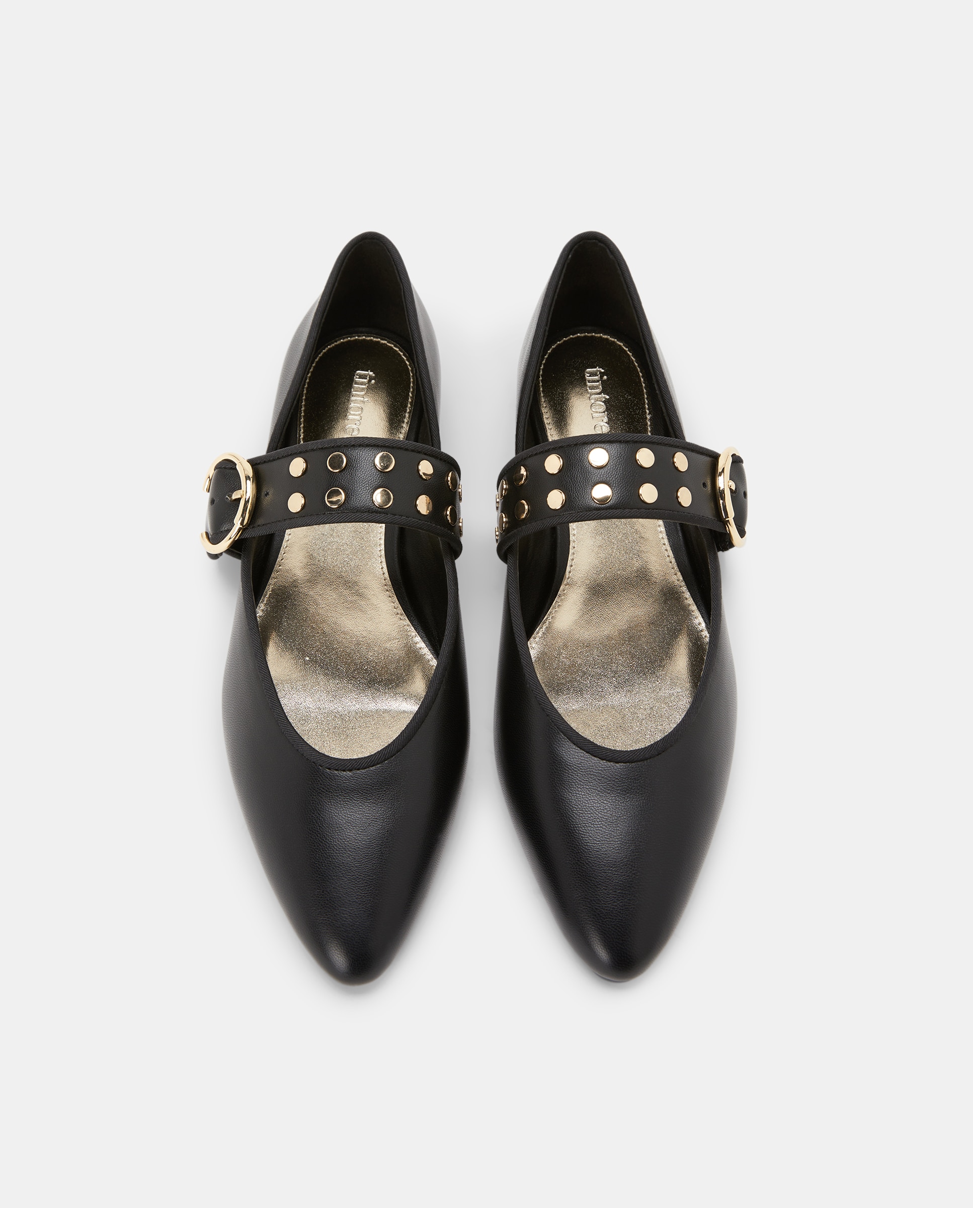 Sapatos Rasos com Pulseira e Tachas Preto-4