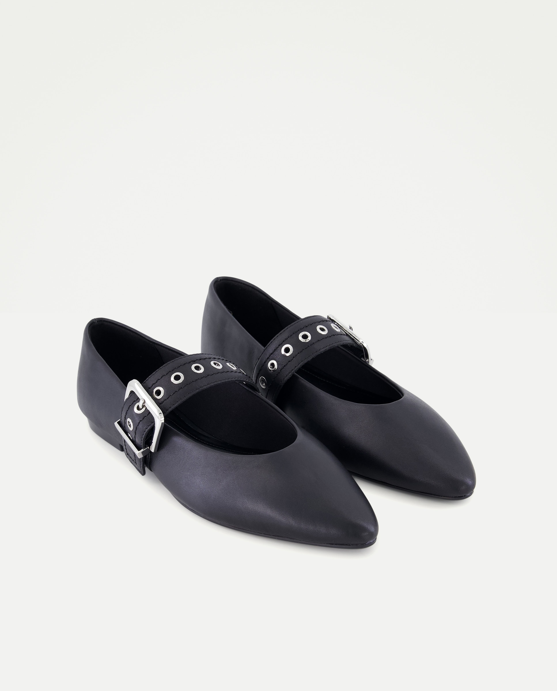 Sapatos de Presilha Rasos com Ferragem Preto-2