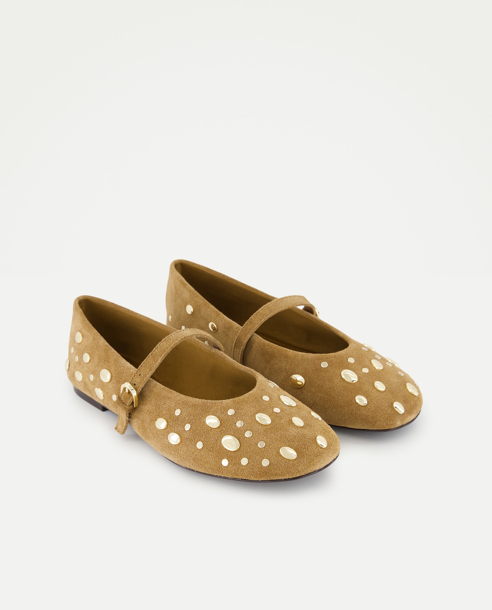 Sapatos de Presilha Rasos com Tachas 730 Camel-2