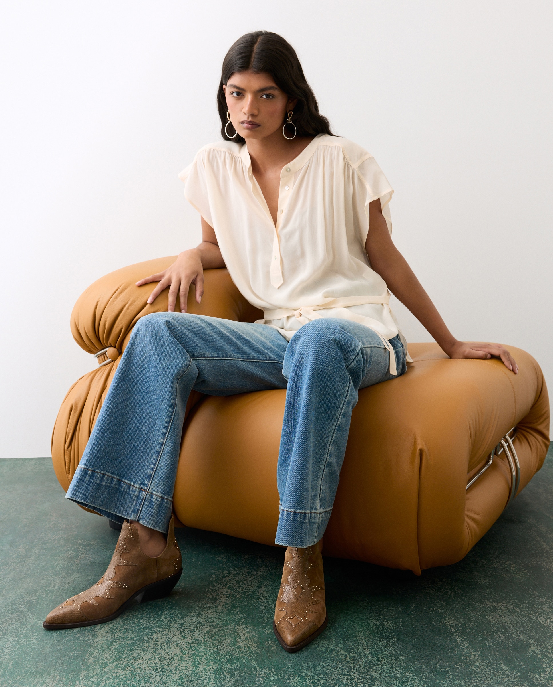 Botins de Salto Cowboy com Animal Print de Serpente 730 Camel-6